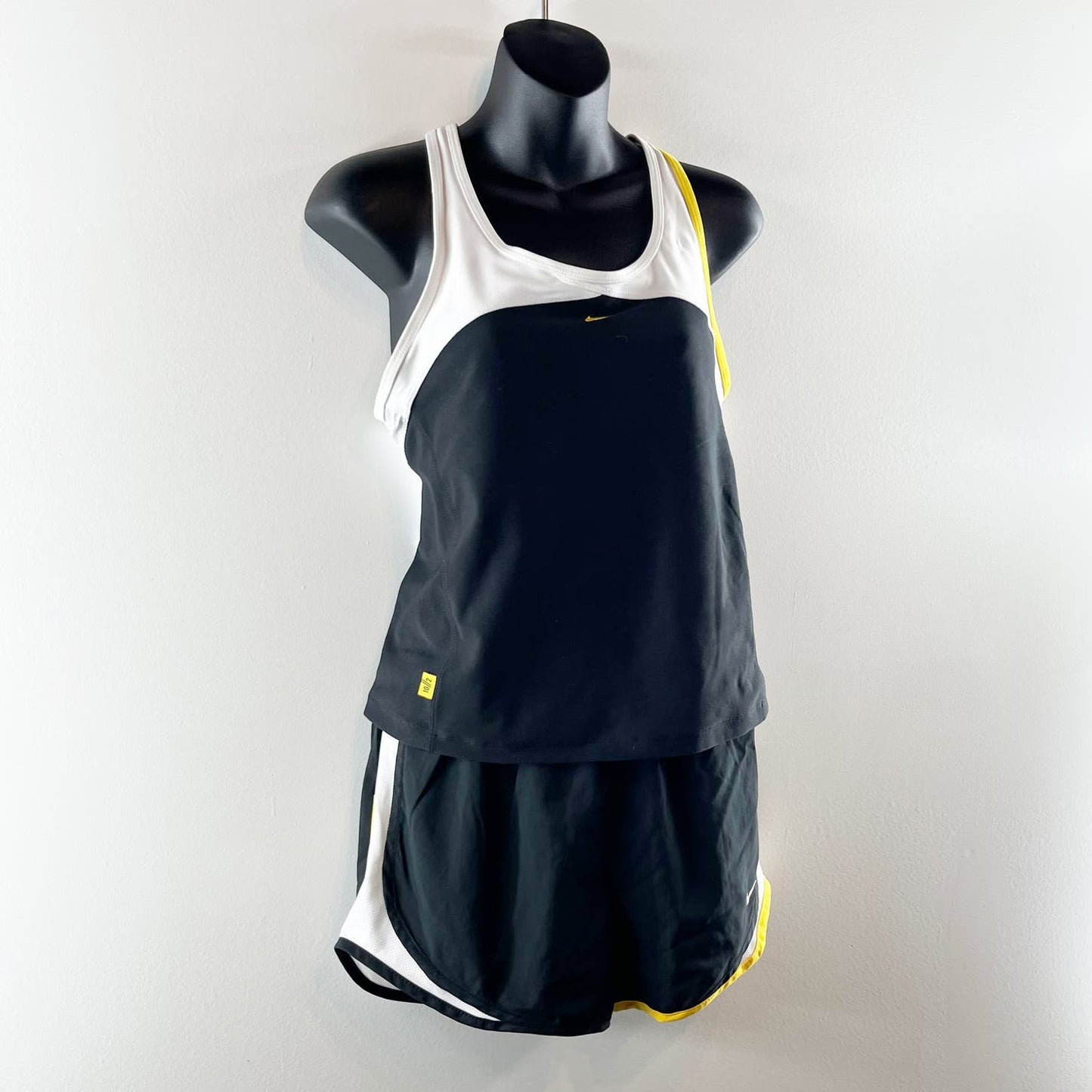 Nike Tank Top and Dri Fit Running Shorts Matching Set Black Yellow White Small