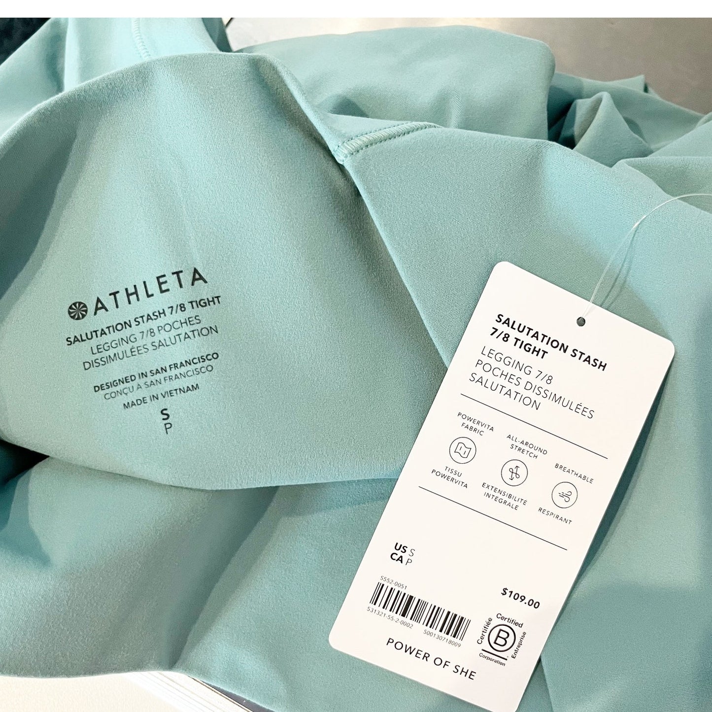 Athleta High Rise Salutation Stash Pocket 7/8 Leggings Green Small