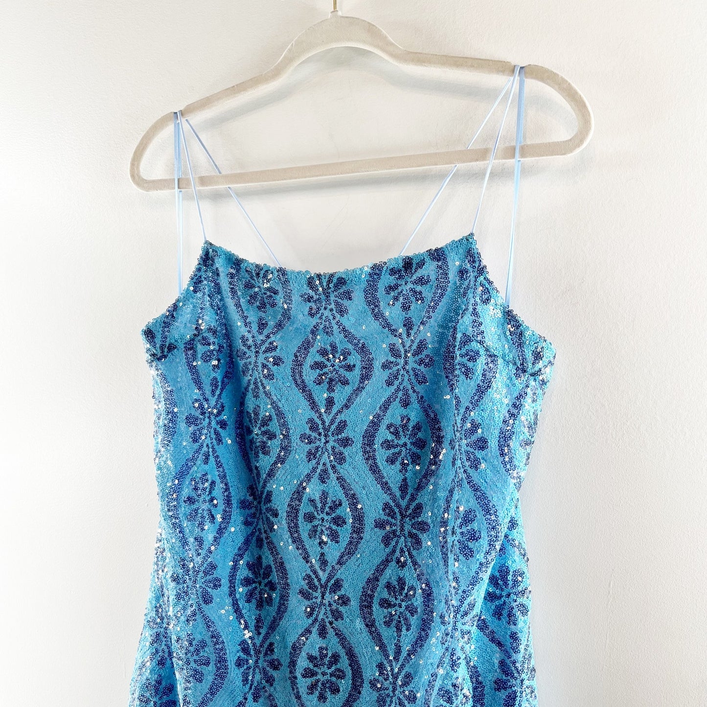 Free People Retro Babe Floral Sequin Square Neck Mini Slip Dress Blue XL