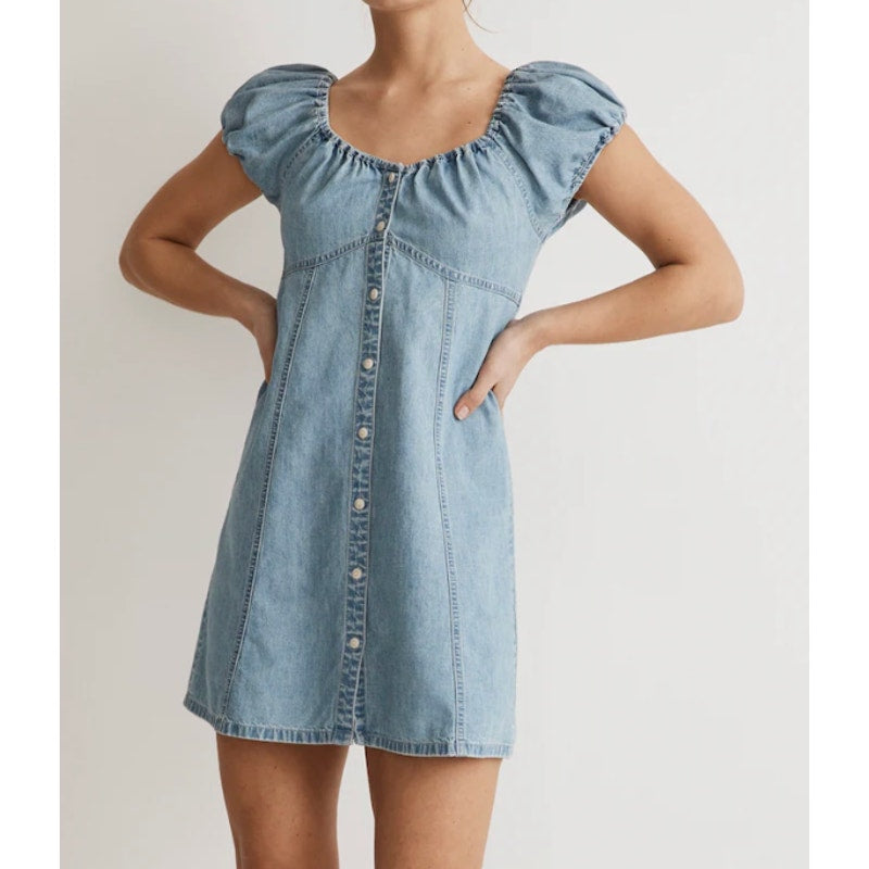 Madewell Denim Short Puff Sleeve Button Up Margie Mini Dress Bevy Wash – Baystate Boutique & Consignment