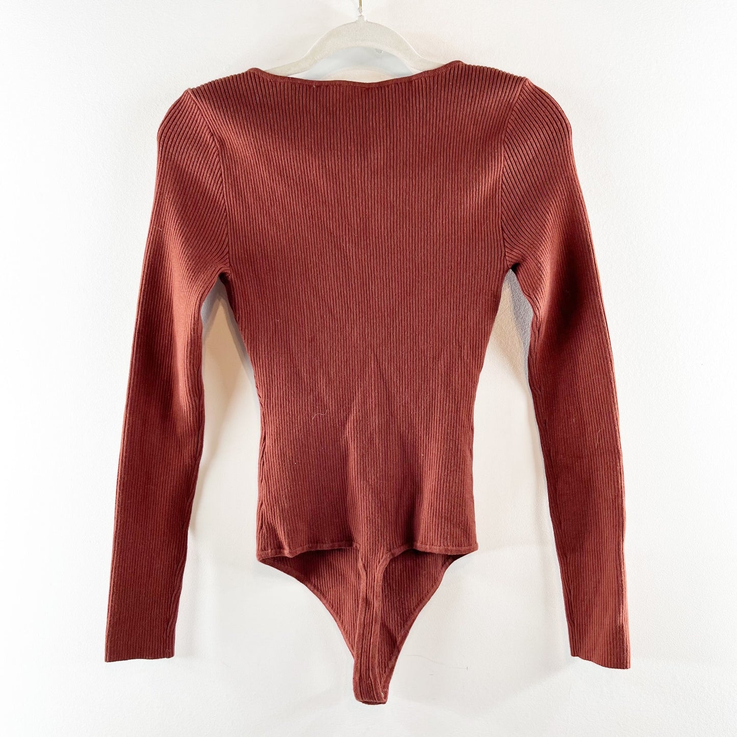 Abercrombie Sweetheart Neckline Long Sleeve Ribbed Sweater Bodysuit Brown Medium