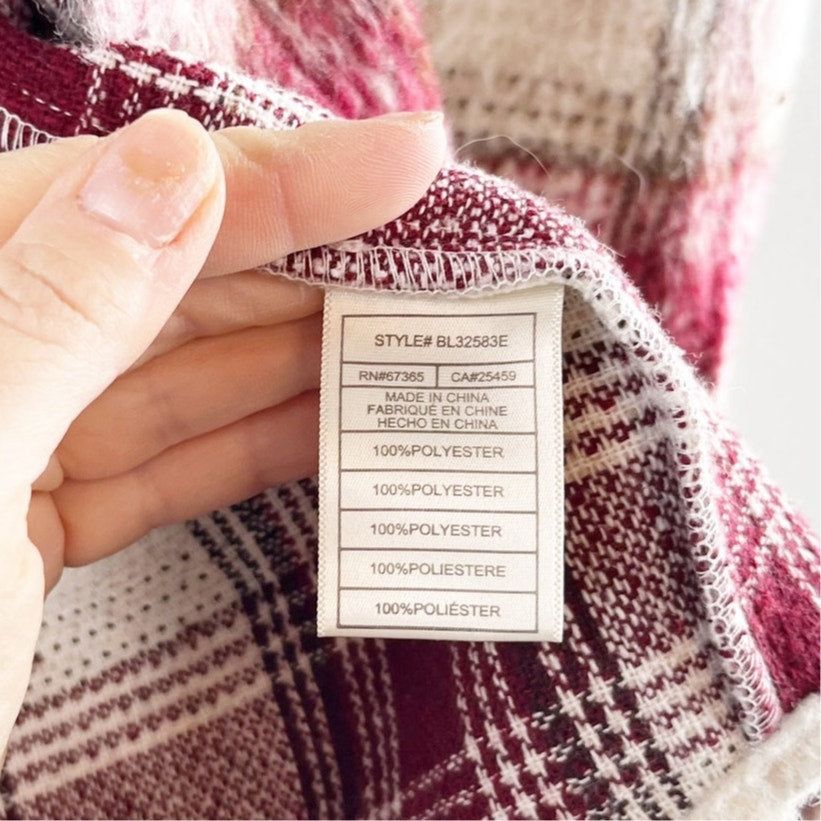 BB Dakota Work Hard Play Hard Plaid Flannel Shirt Jacket Shacket Red XS