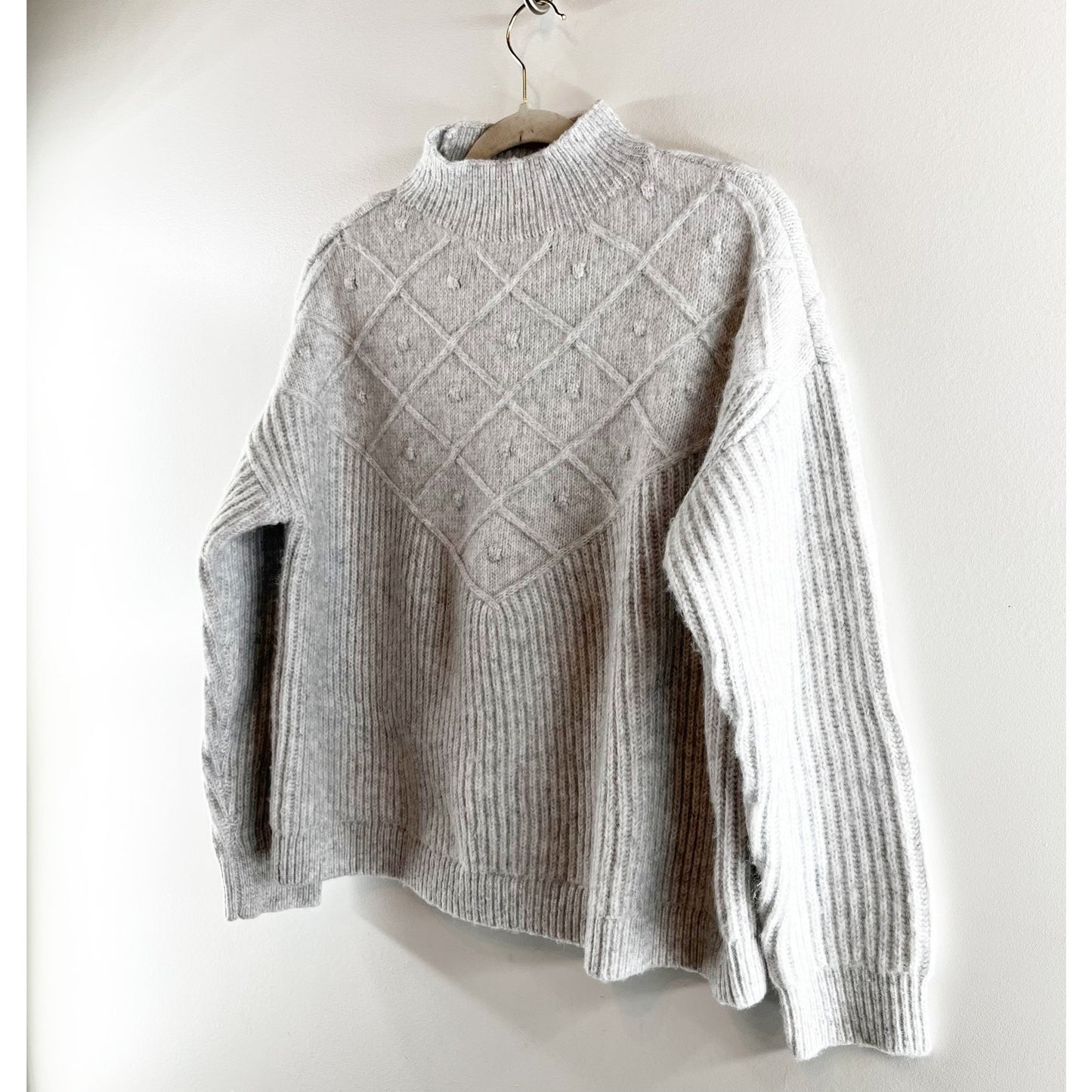 Calvin Klein Mockneck Long Sleeve Popcorn Pullover Sweater Gray Medium
