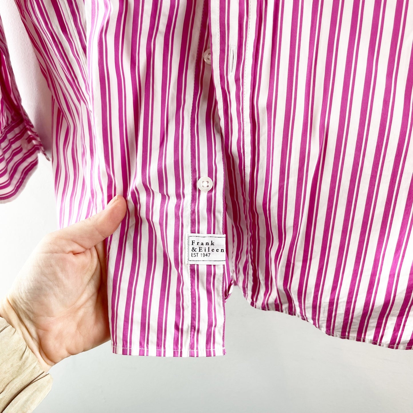 Frank & Eileen Joedy Long Sleeve Button Down Striped Cotton Shirt Pink XS
