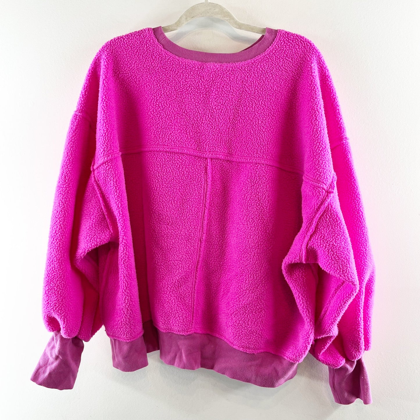 Pilcro Crewneck Sherpa Fleece Long Sleeve Sweatshirt Pink 1X