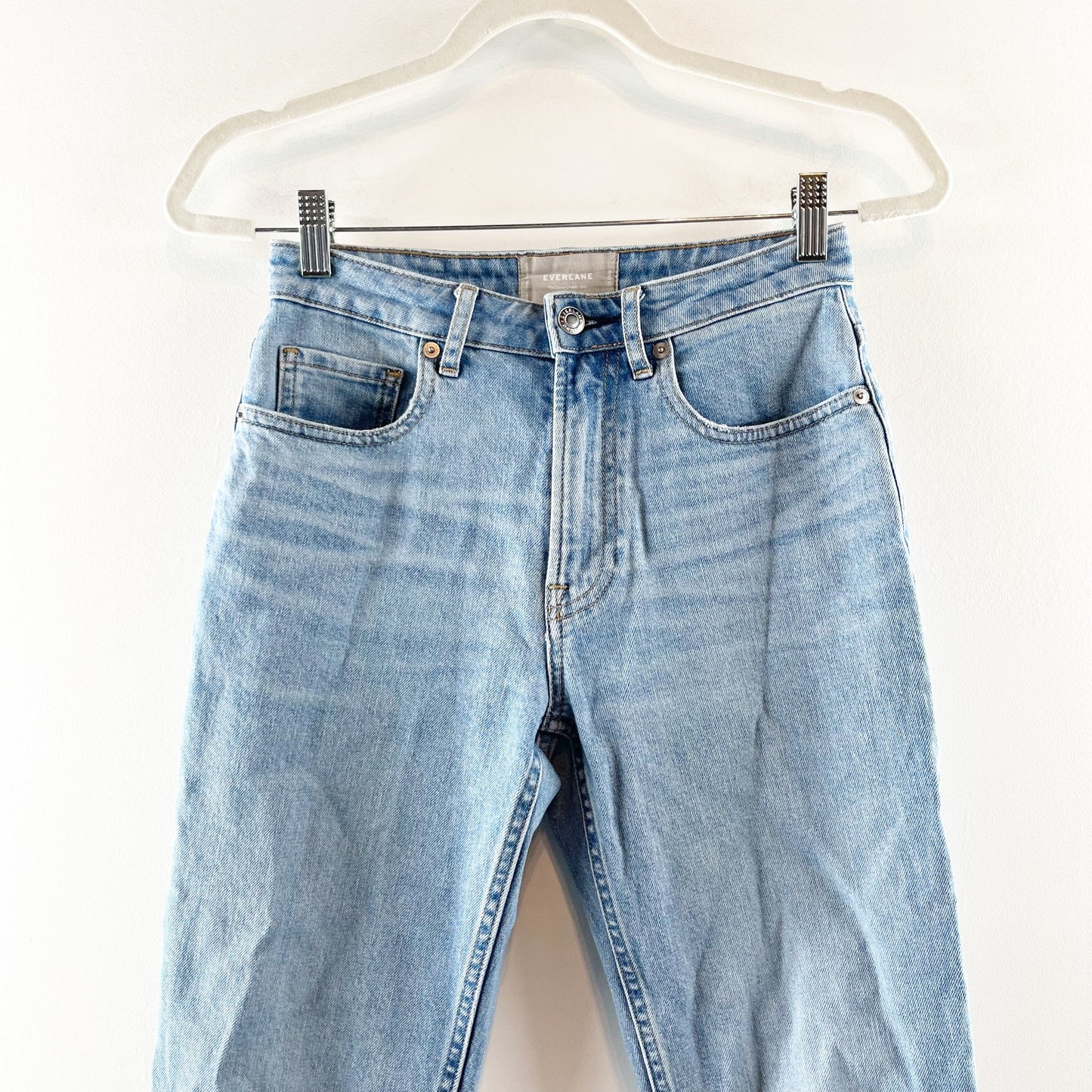 Everlane High Rise The Curvy Cheeky Straight Leg Crop Jeans Medium Wash Blue 25