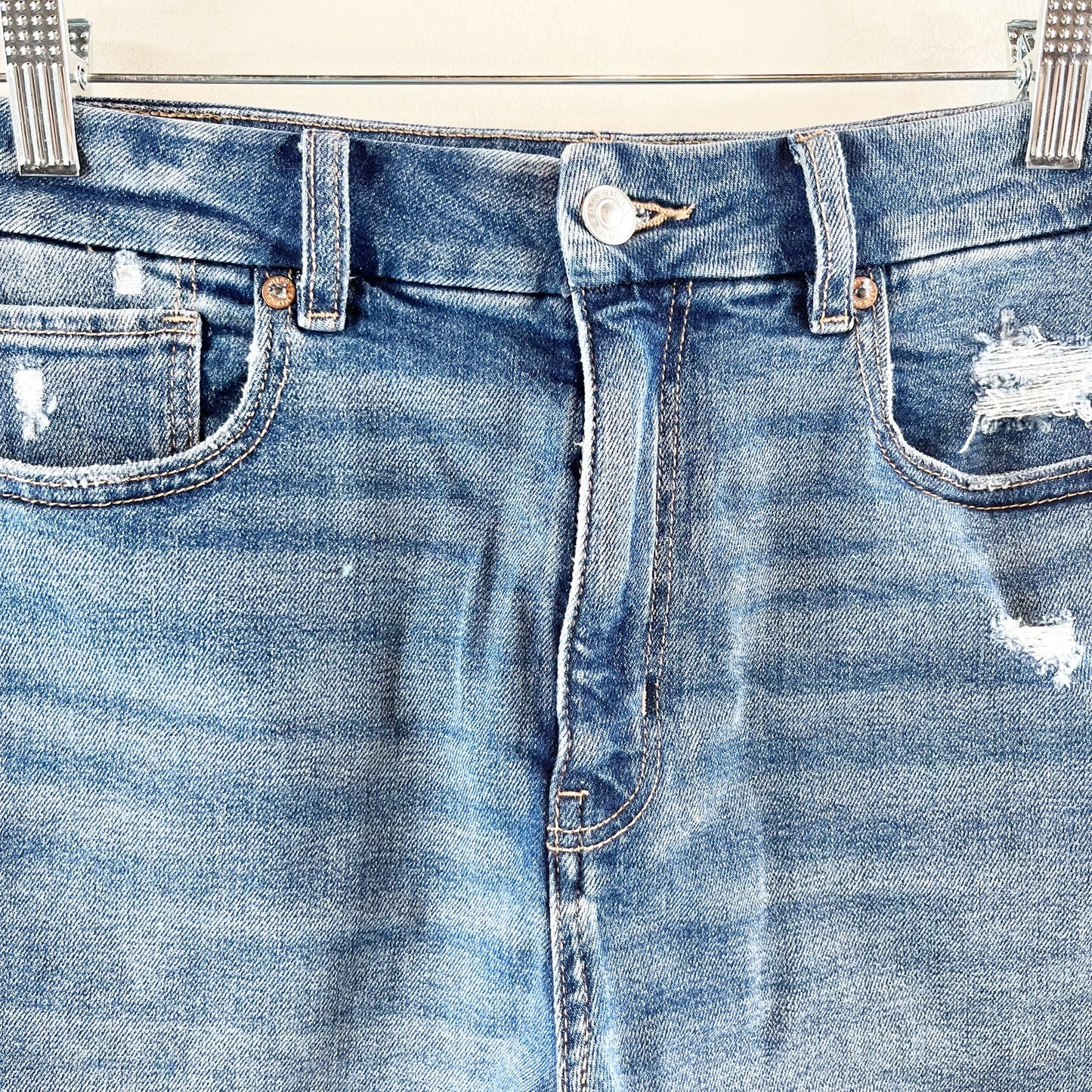 American Eagle High Rise Curvy Mom Jean Denim Shorts Blue 8
