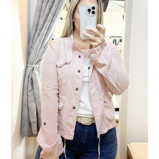 Sanctuary Long Sleeve Button Up Lightweight Utility Jacket Pink Medium