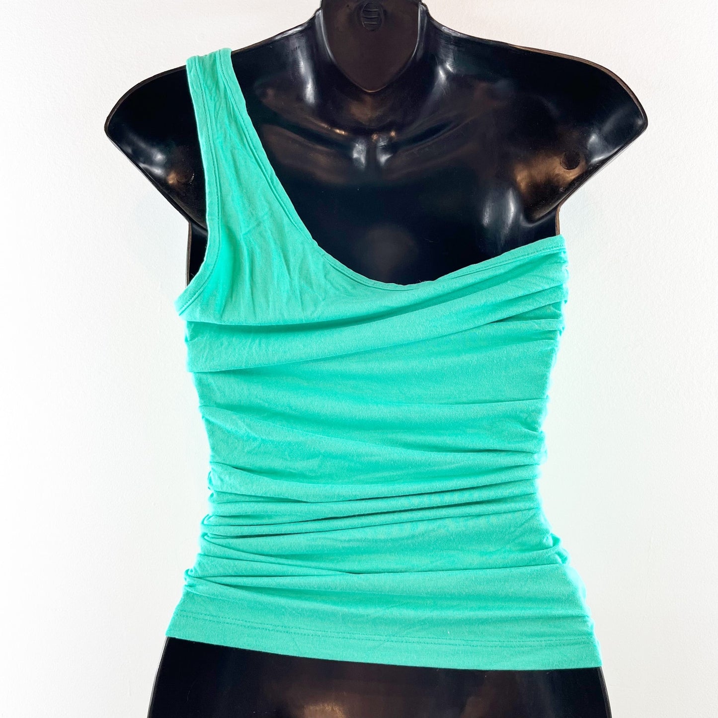 Agolde Domino Twist Front Asymmetric One-Shoulder Tank Top Green Small