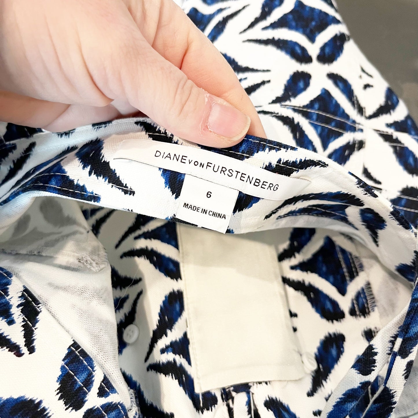 Diane Von Furstenberg Avalon Cotton Printed Square Neck Tank Top White Blue 6