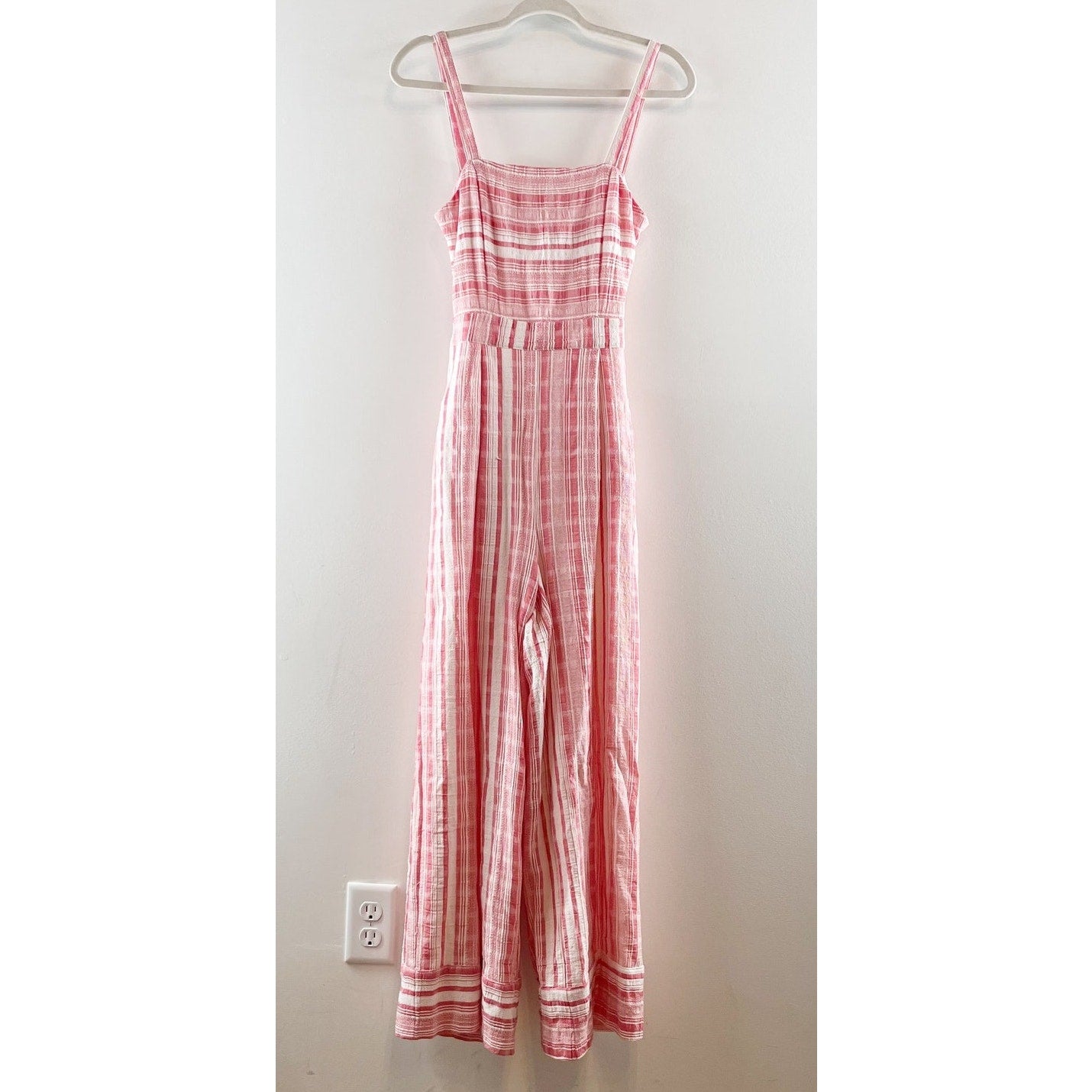 Lulus Sleeveless Coastal Living Red Striped Tie Back Wide Leg Jumpsuit Pink XS