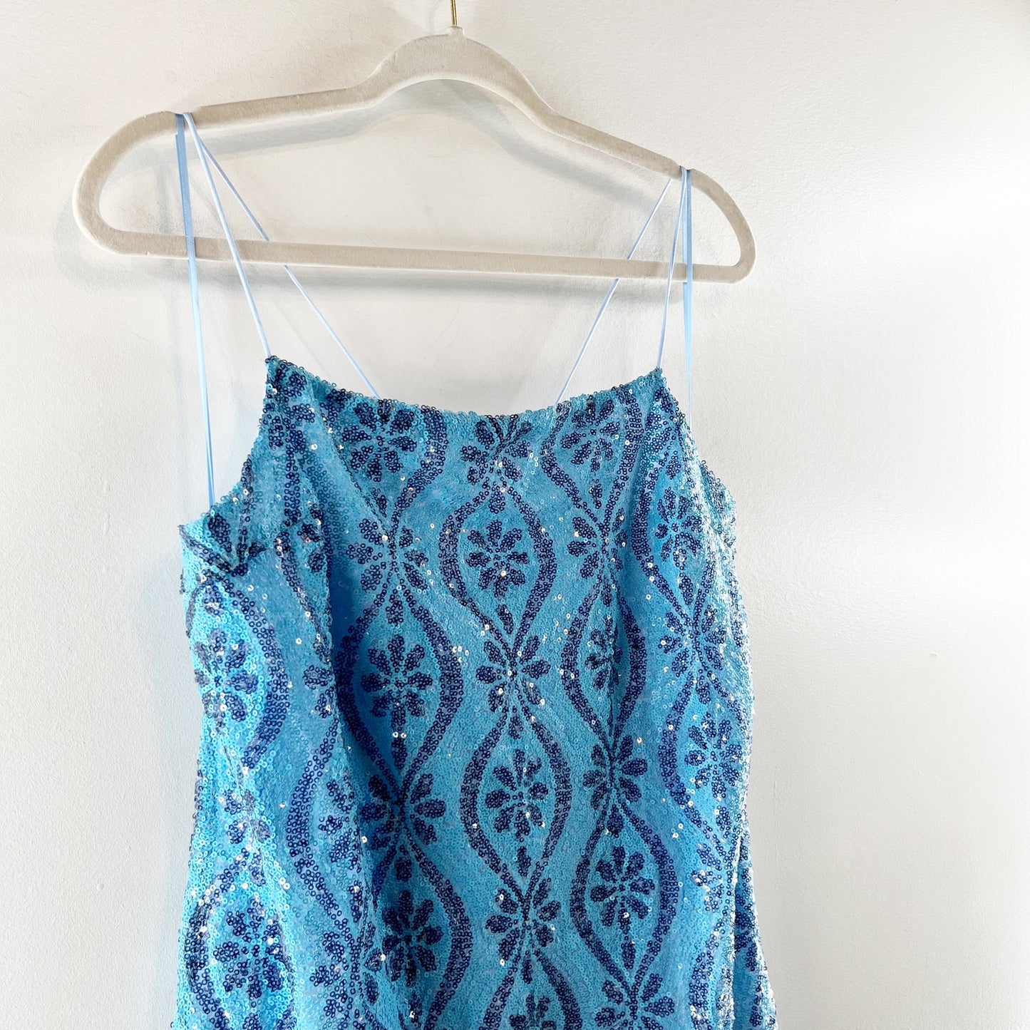 Free People Retro Babe Floral Sequin Square Neck Mini Slip Dress Blue XL
