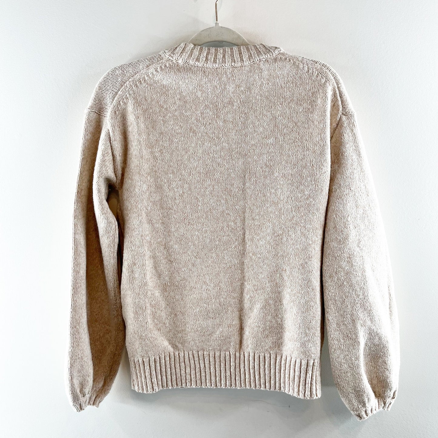 J. Crew Marled Ribbed Trim Crewneck Cotton Sweater Tan Beige Small