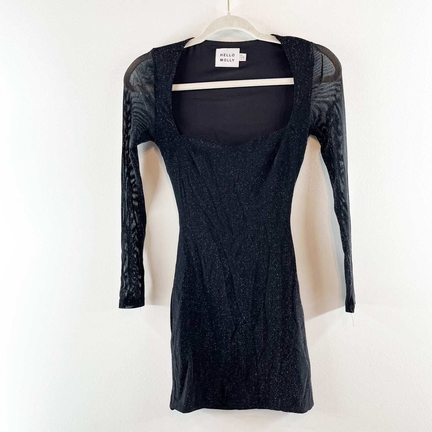 Hello Molly Bring Me To The Sky Long Sleeve Bodycon Mini Dress Metallic Black 2