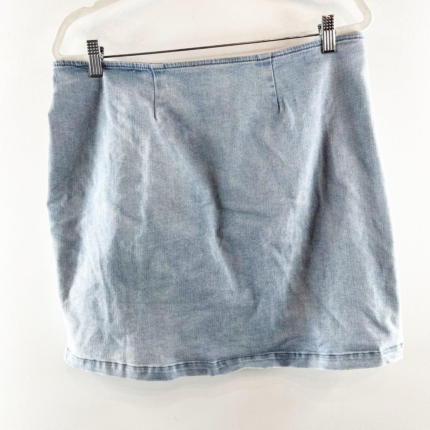 DKNY Ruched Side Button High Rise Mini Denim Jean Skirt Blue Large