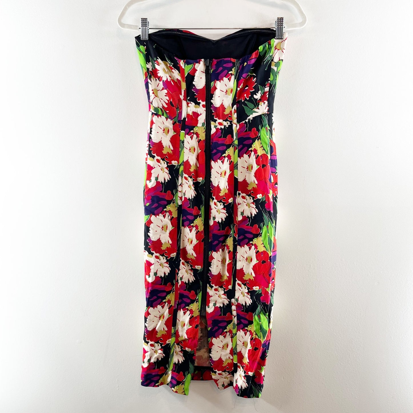 Veronica Beard Saffron Strapless Corset Knee Length Midi Floral Dress Red 2
