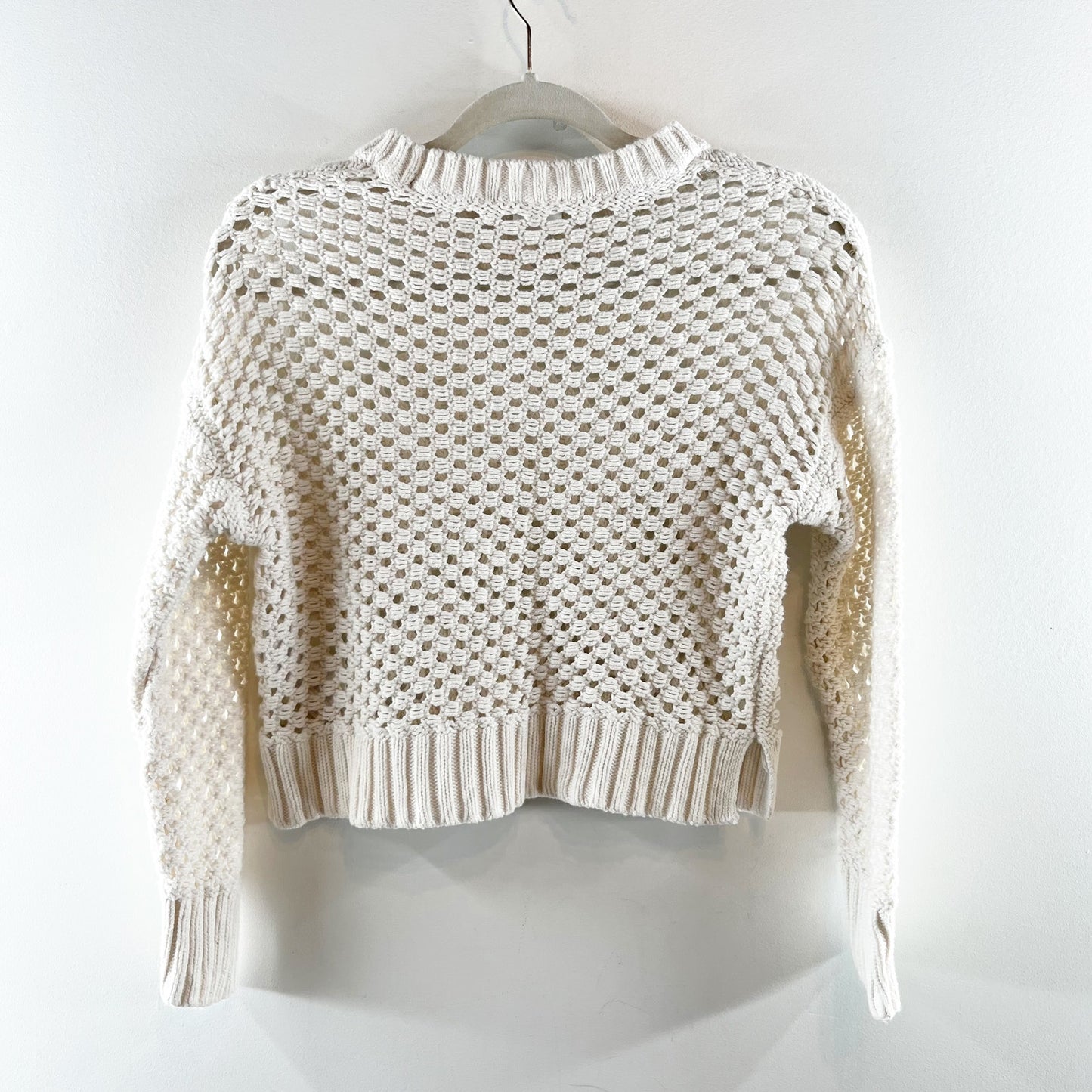 Abercrombie & Fitch Crochet Open Knit Pullover Crewneck Sweater Ivory Small