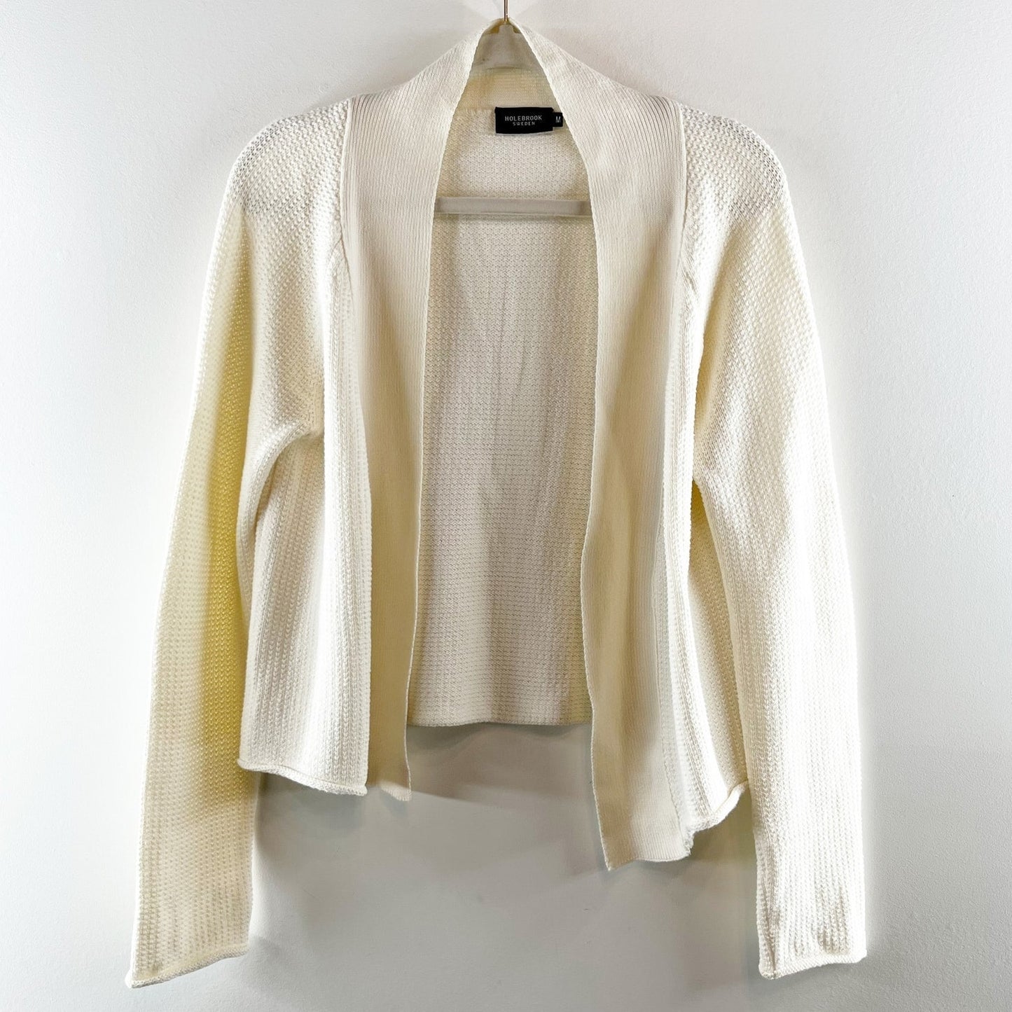 Holebrook Sweden Organic Cotton Long Sleeve Open Front Cardigan Sweater Cream M