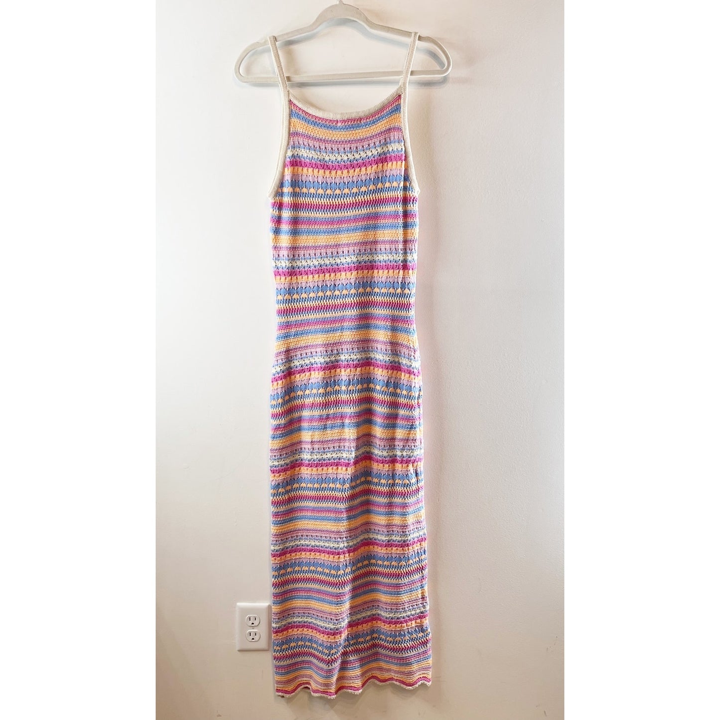 Z Supply Santa Cruz Striped Crochet Sleeveless Maxi Dress Pink Purple Small