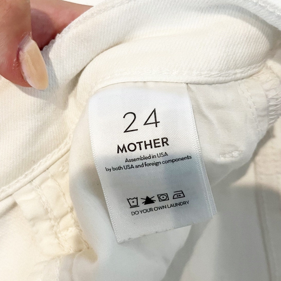 Mother The Hustler Ankle Fray Crop Flare Jeans Fairest of Them All White 24