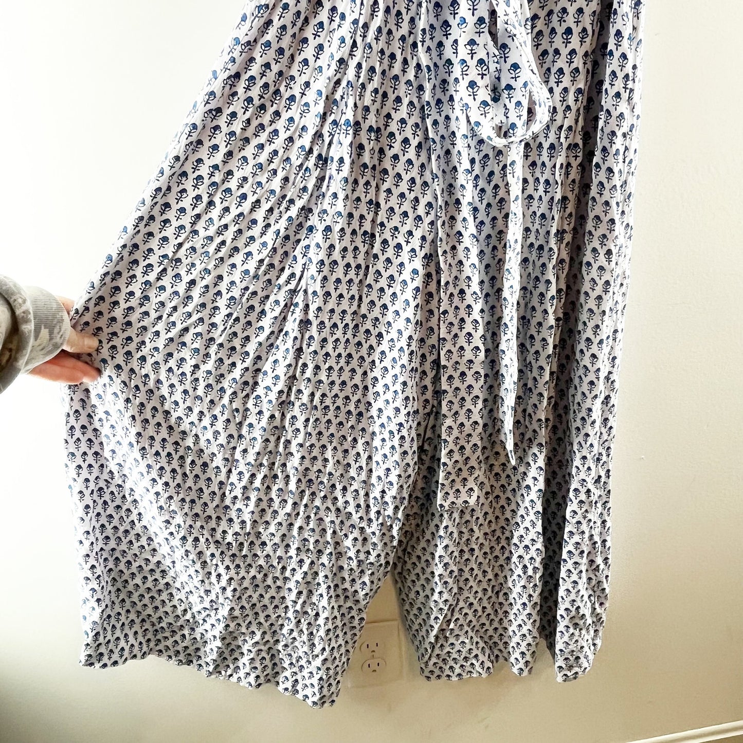 Rebecca Taylor Ditsy Tulip Cutout Wide Leg Cropped Jumpsuit Blue White 8