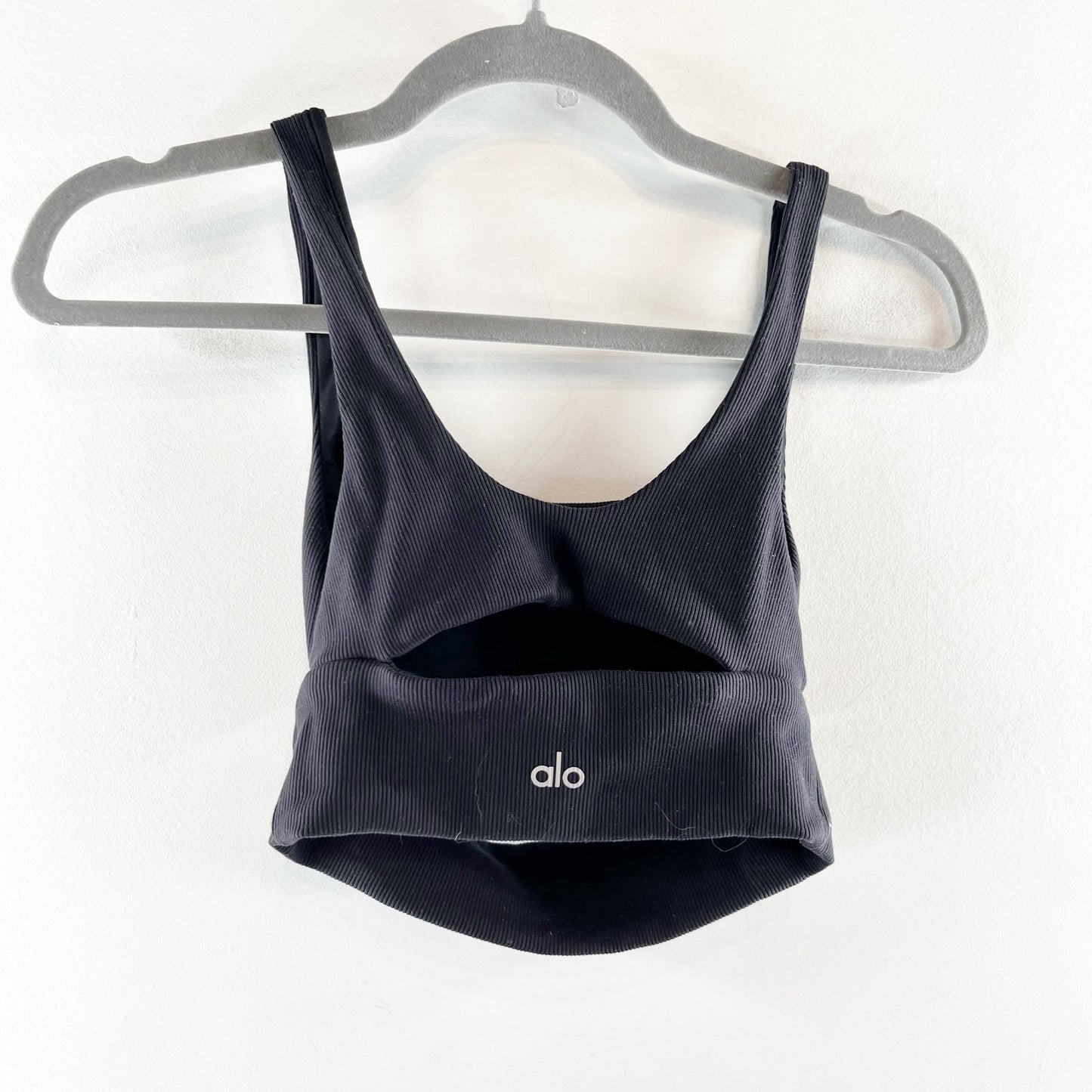 Alo Slit Ribbed Cutout Sports Bra Black Small
