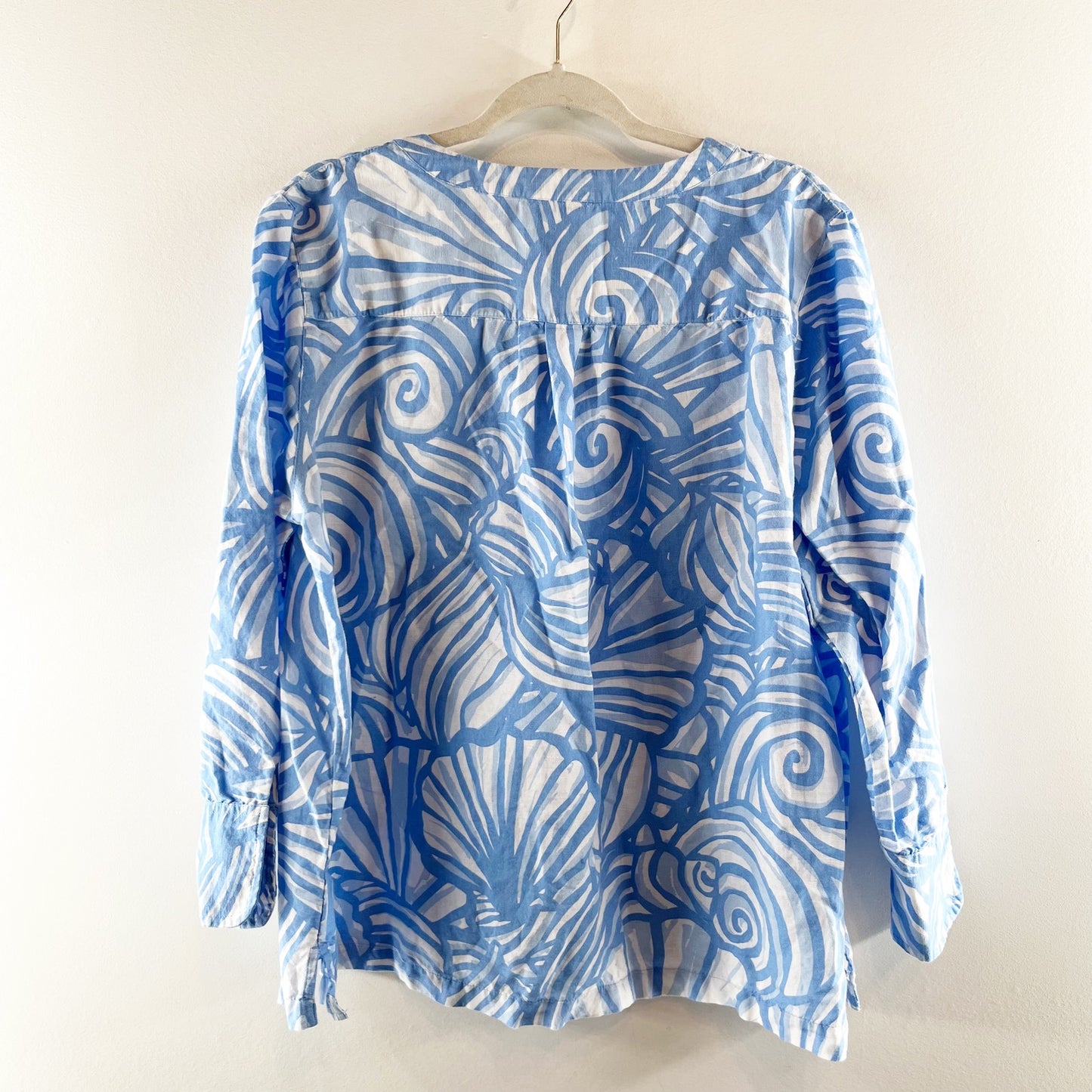 Vineyard Vines Blue and White Nautilus Shell Print Linen Blend Tunic Top XL