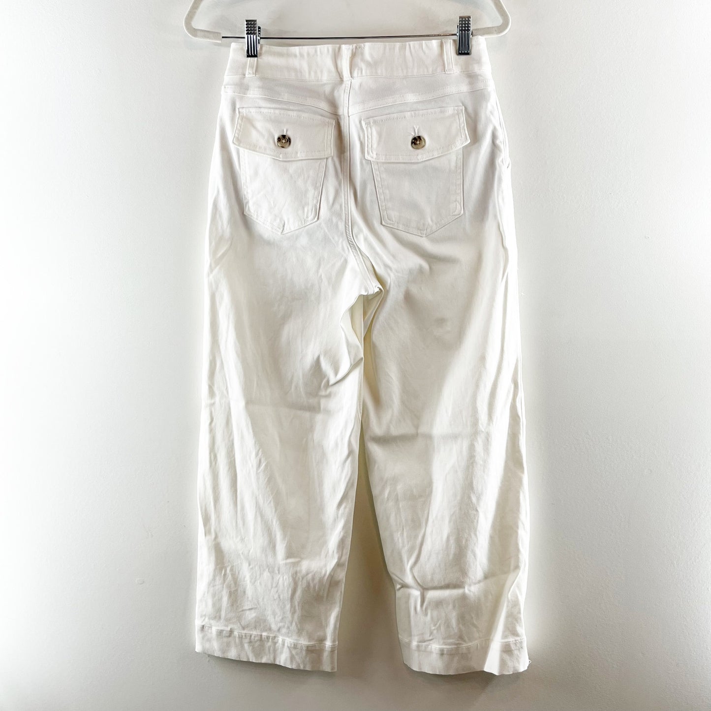 Spanx High Rise Cropped Twill Wide Leg Pants Trousers White Large