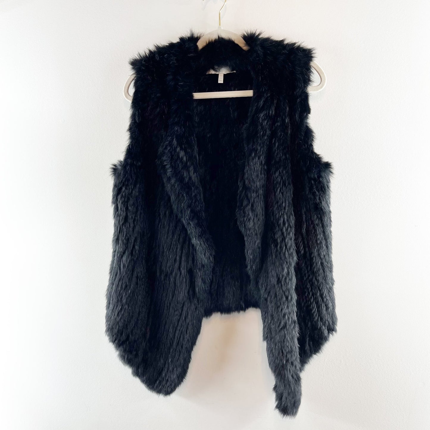 Joie Andoni Sleeveless Draped Open Front Rabbit Fur Vest Black Small