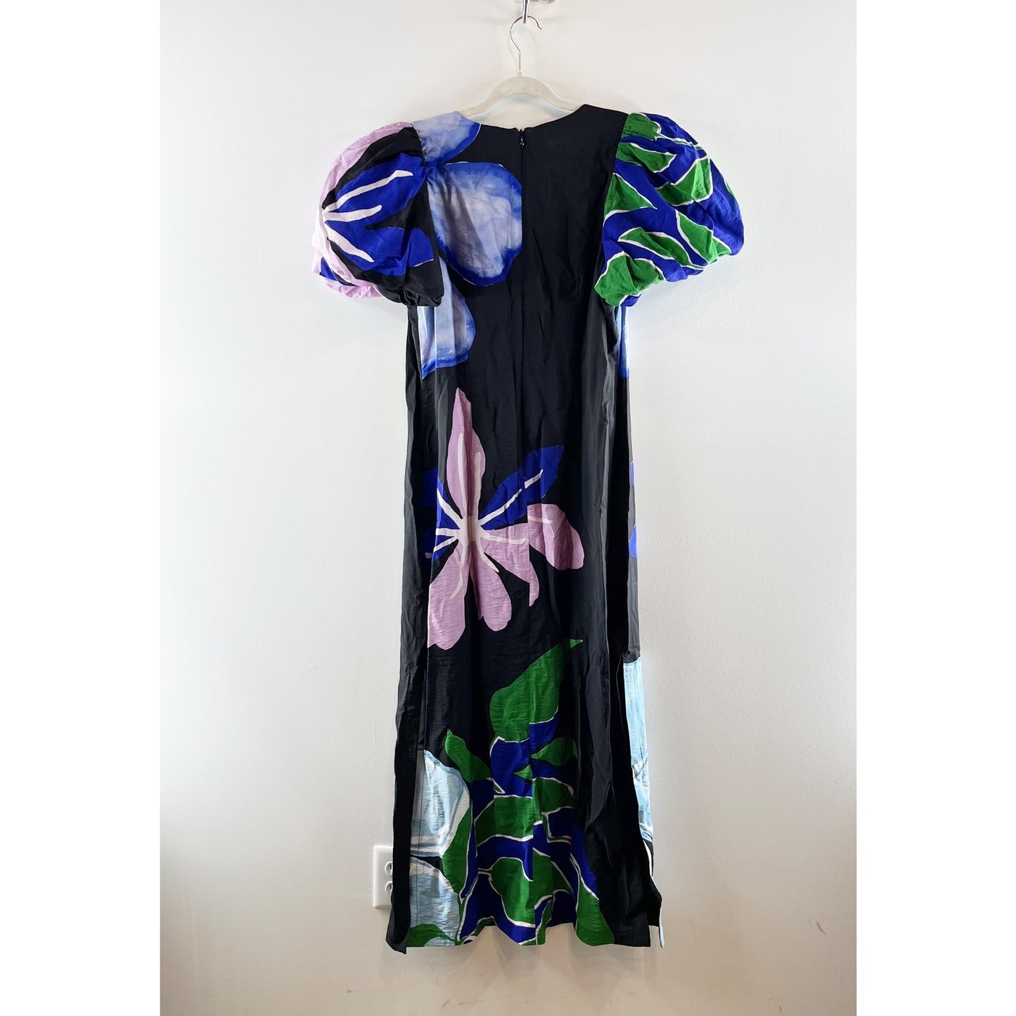 Anthropologie Puff Sleeve Floral A Line Maxi Dress Black Medium