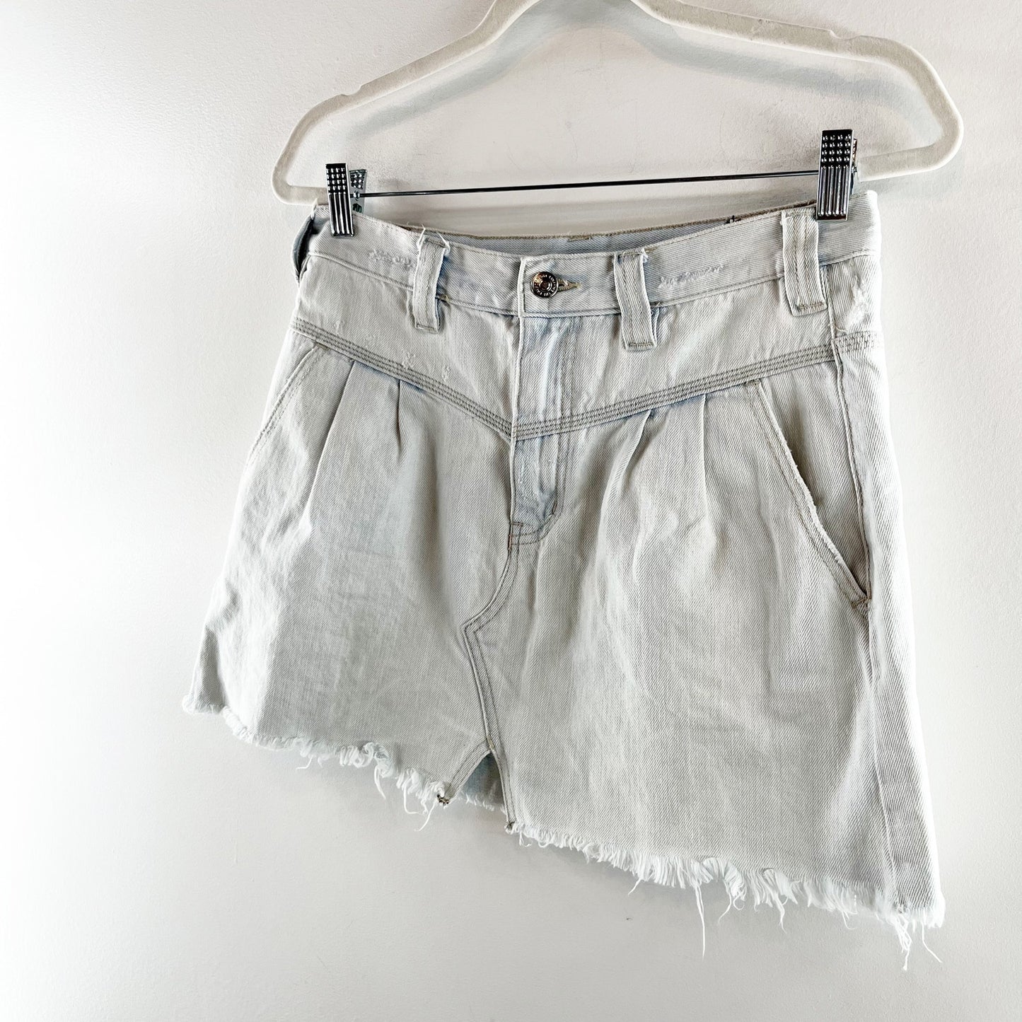 Free People 100% Cotton Raw Cut Hem Side Car Denim Mini Skirt blue 27 / 4