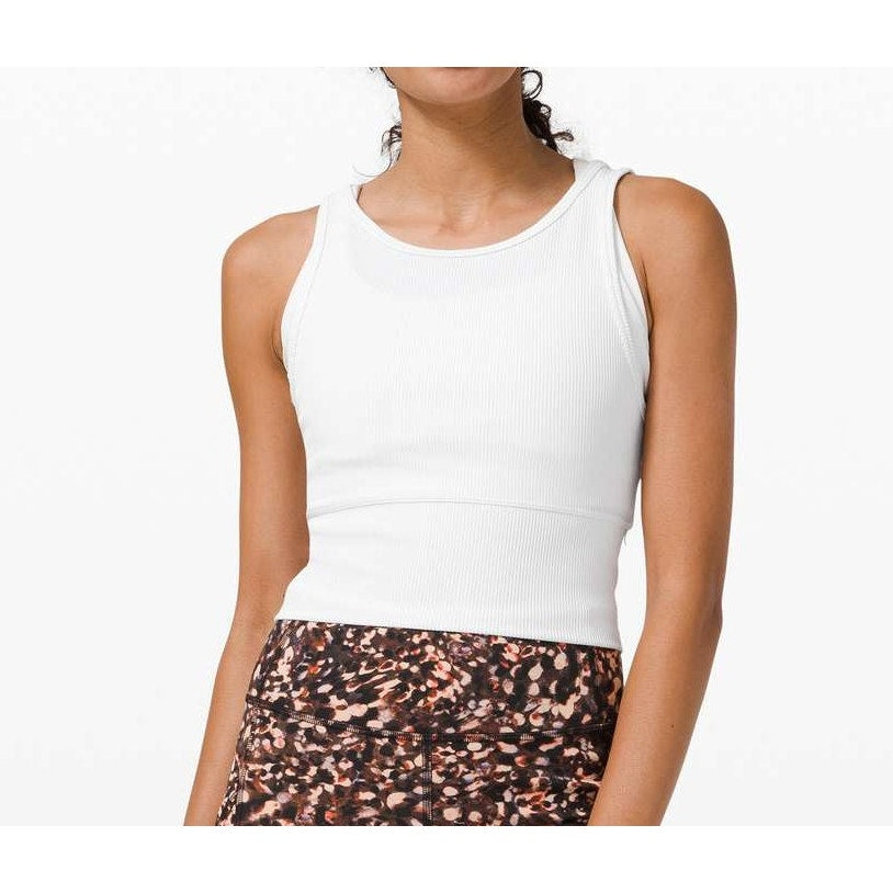 Lululemon Athletica Power Pivot Cropped Tank Top Rib White Medium