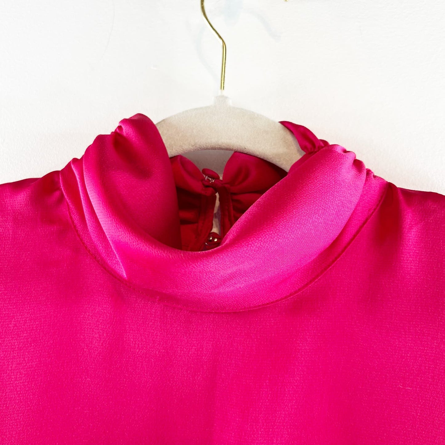 Allison Joy Evereve Harper Satin Long Sleeve Mock Neck Blouse Pink Medium