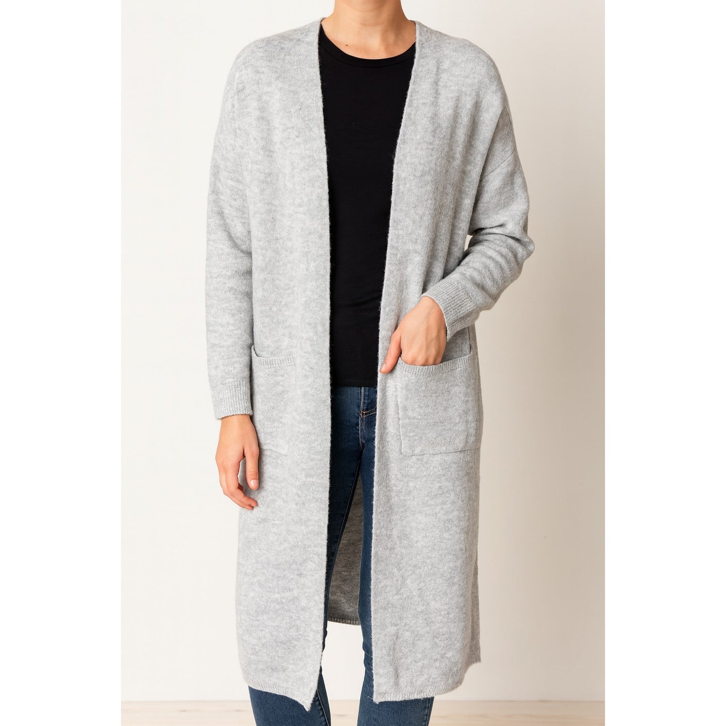 Marled Long Sleeve Open Duster Cardigan Sweater Gray Medium