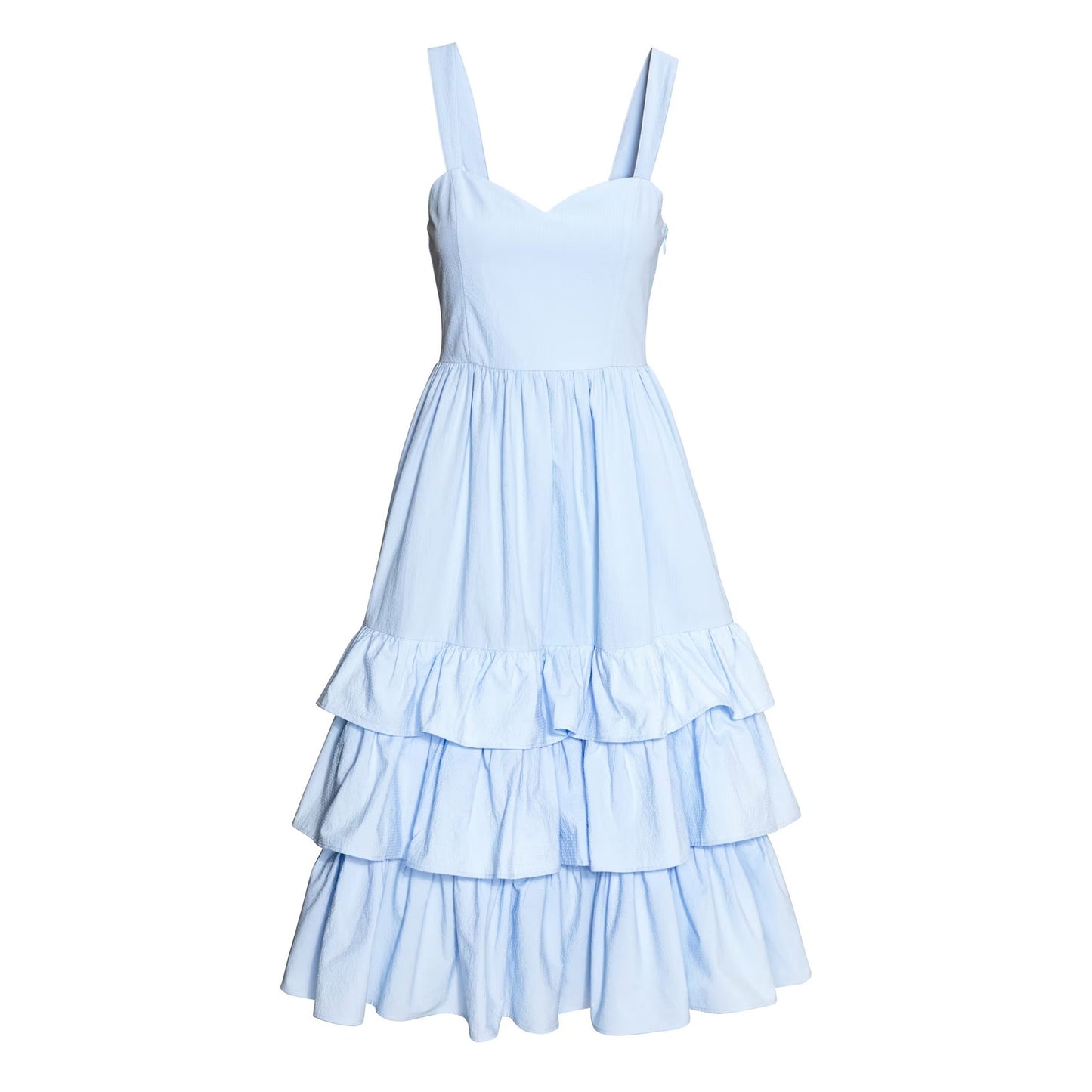 H&M Cotton Poplin Tiered Ruffle Midi Dress Powder Light Blue 10