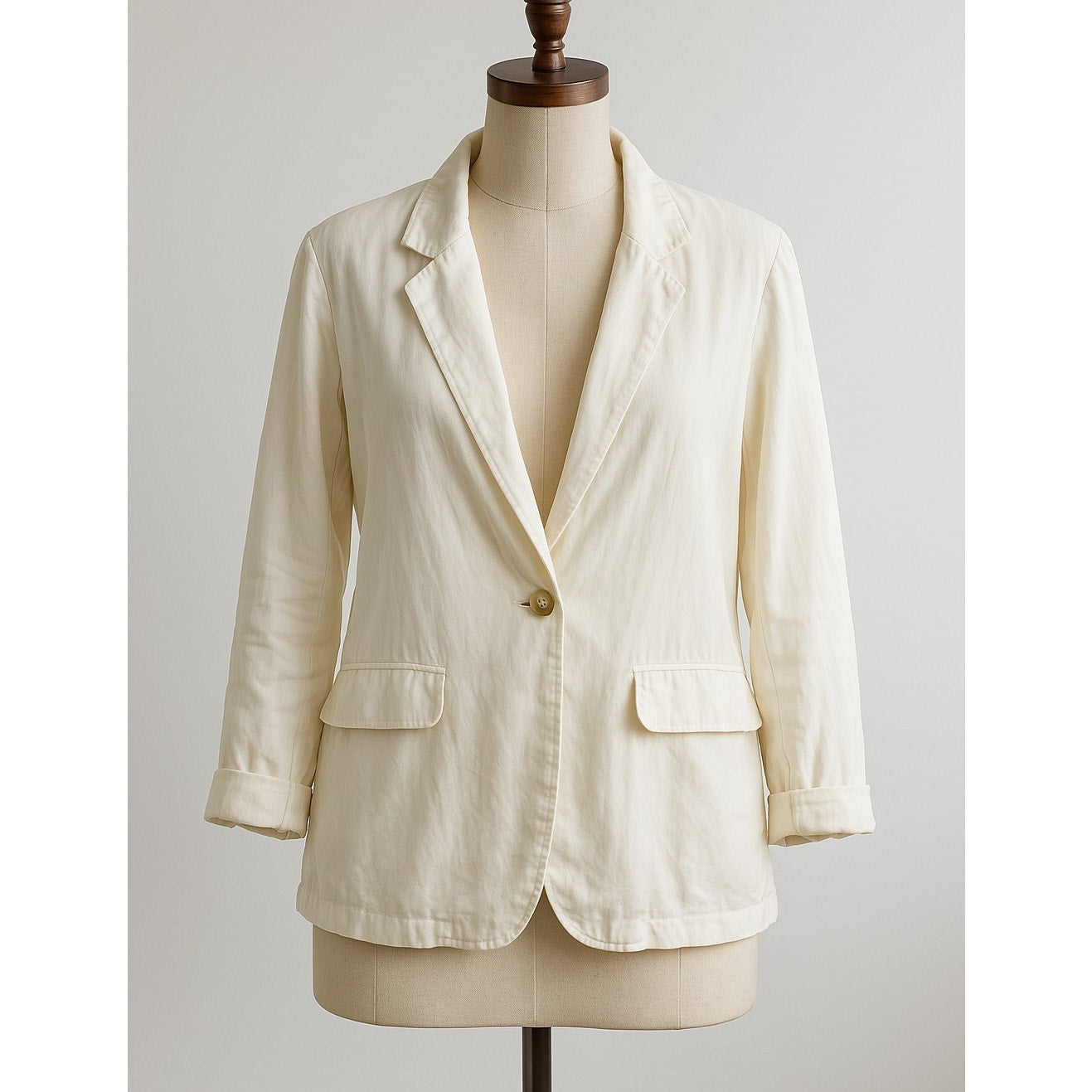 H&M Linen Blend Long Sleeve Notch Lapel Single Breasted Blazer White Large