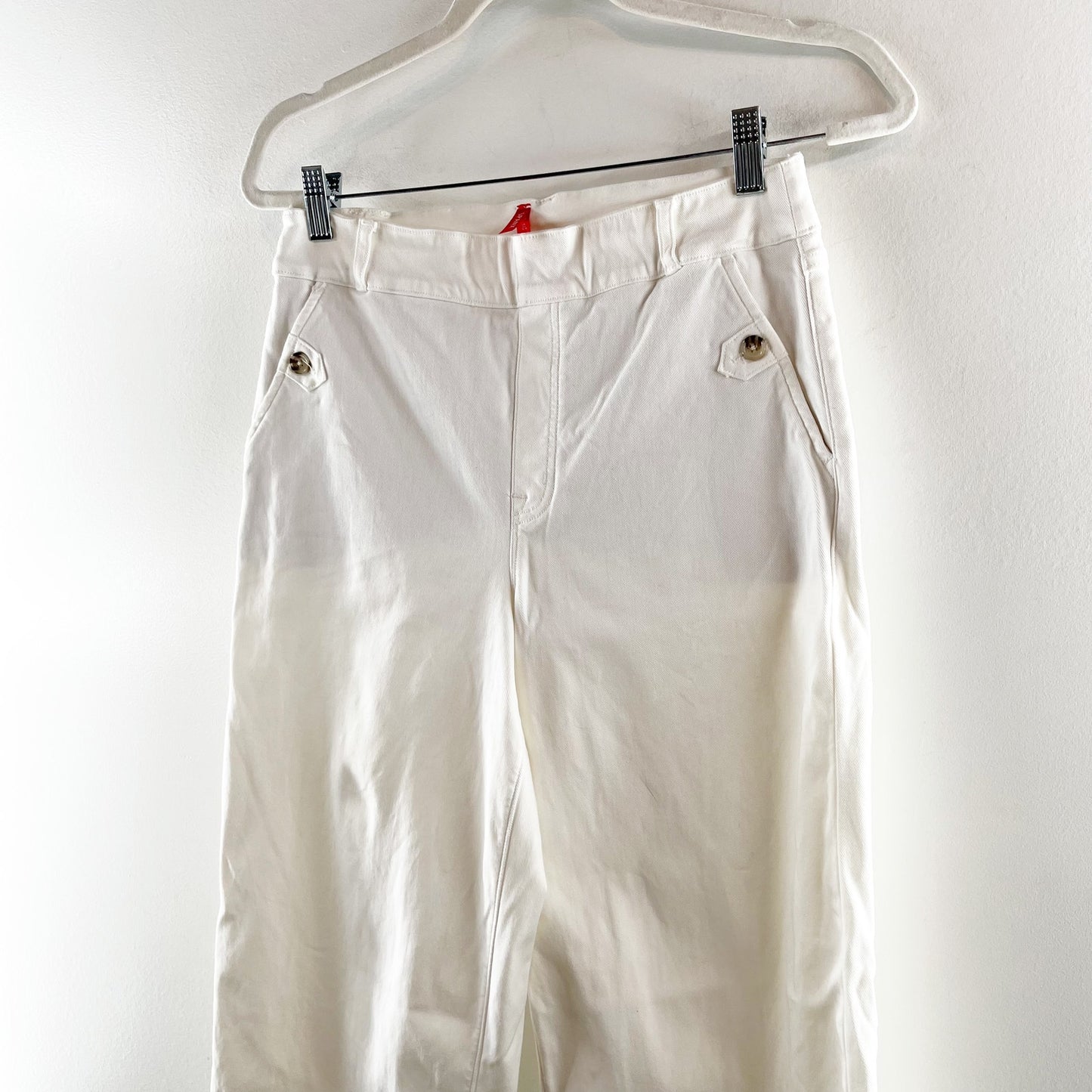 Spanx High Rise Cropped Twill Wide Leg Pants Trousers White Large
