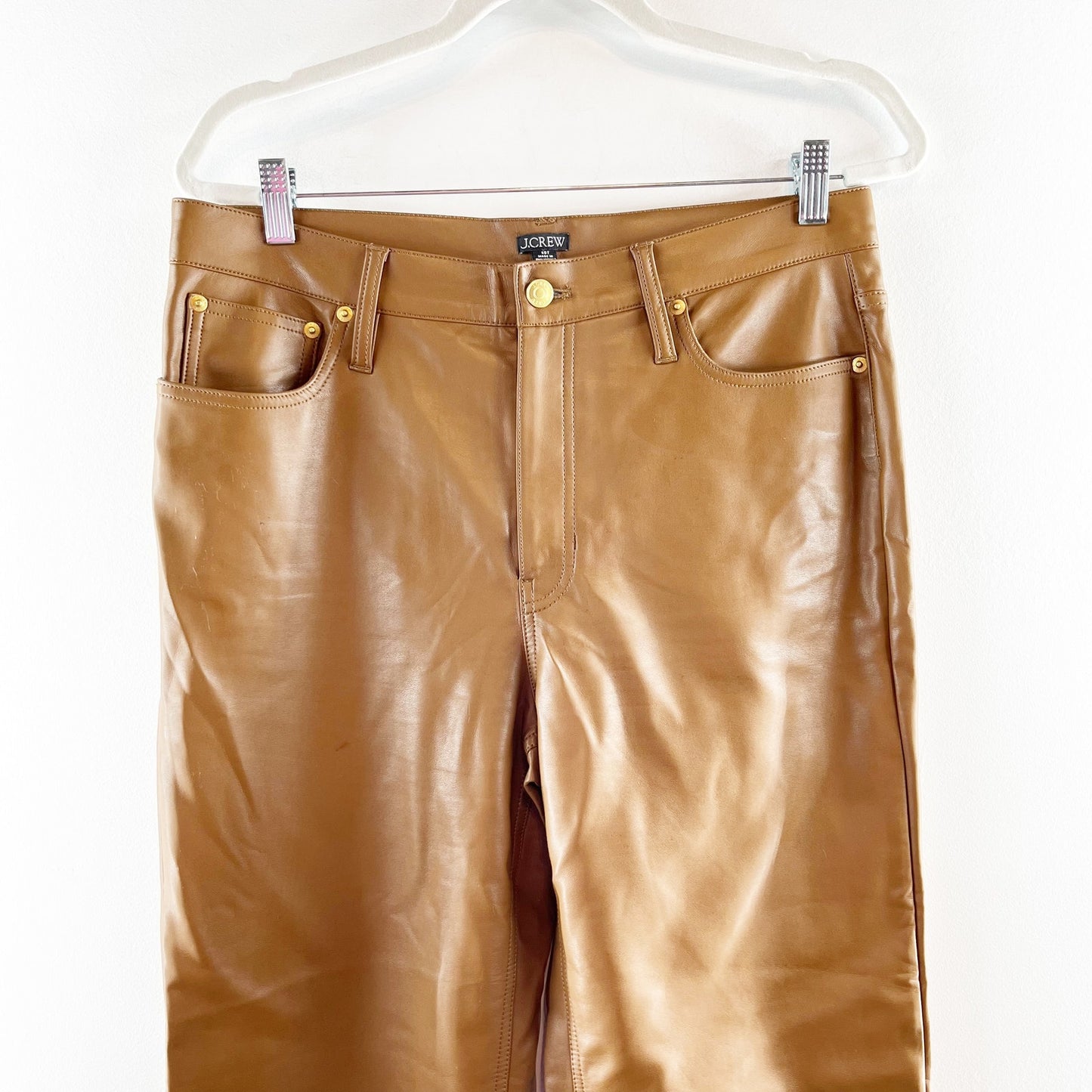 J. Crew Slim High Rise Cropped Faux Leather Pants in Rich Brown 30 Tall