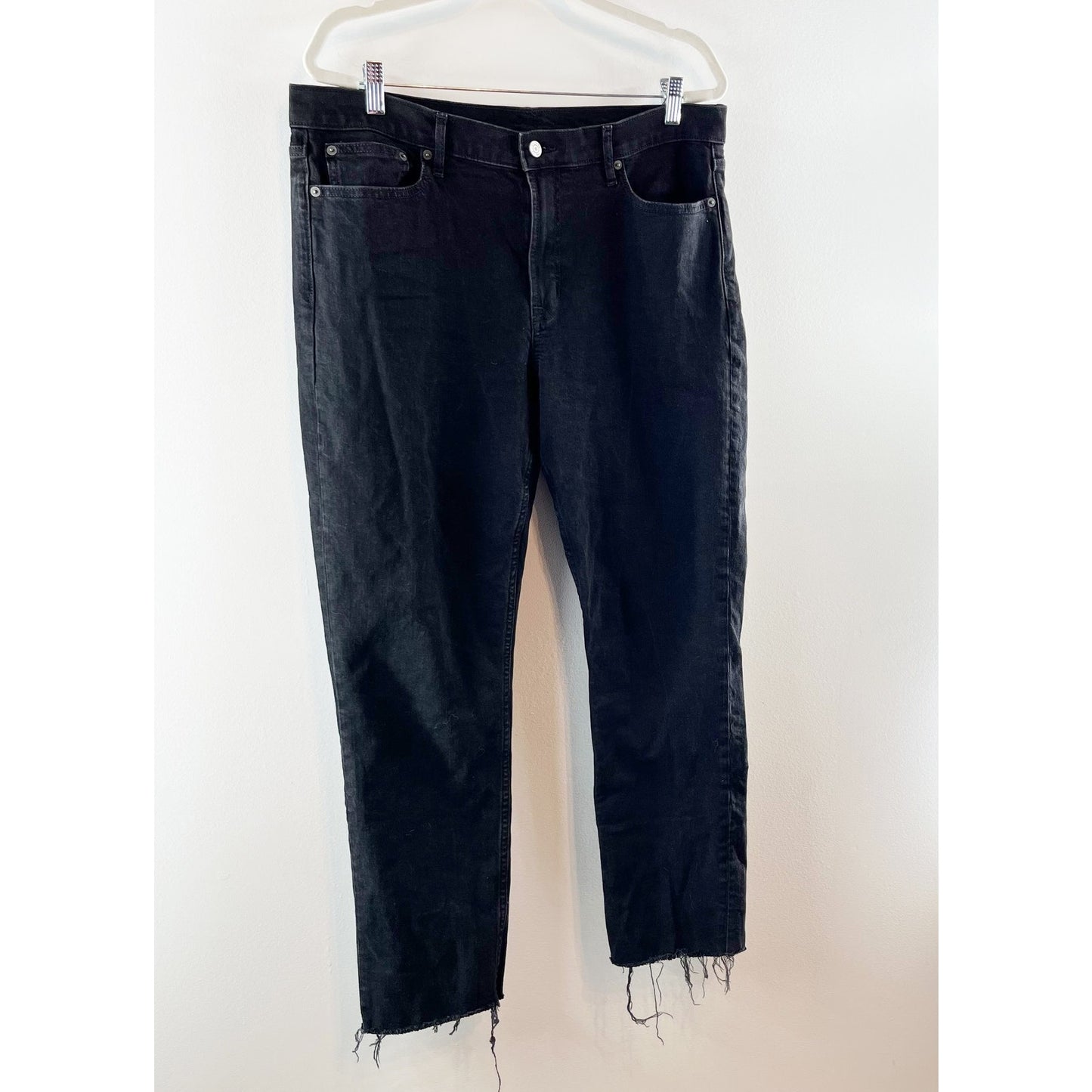 Gap Vintage Slim Mid Rise Straight Leg Raw Frayed Hem Jeans Black 16 Tall