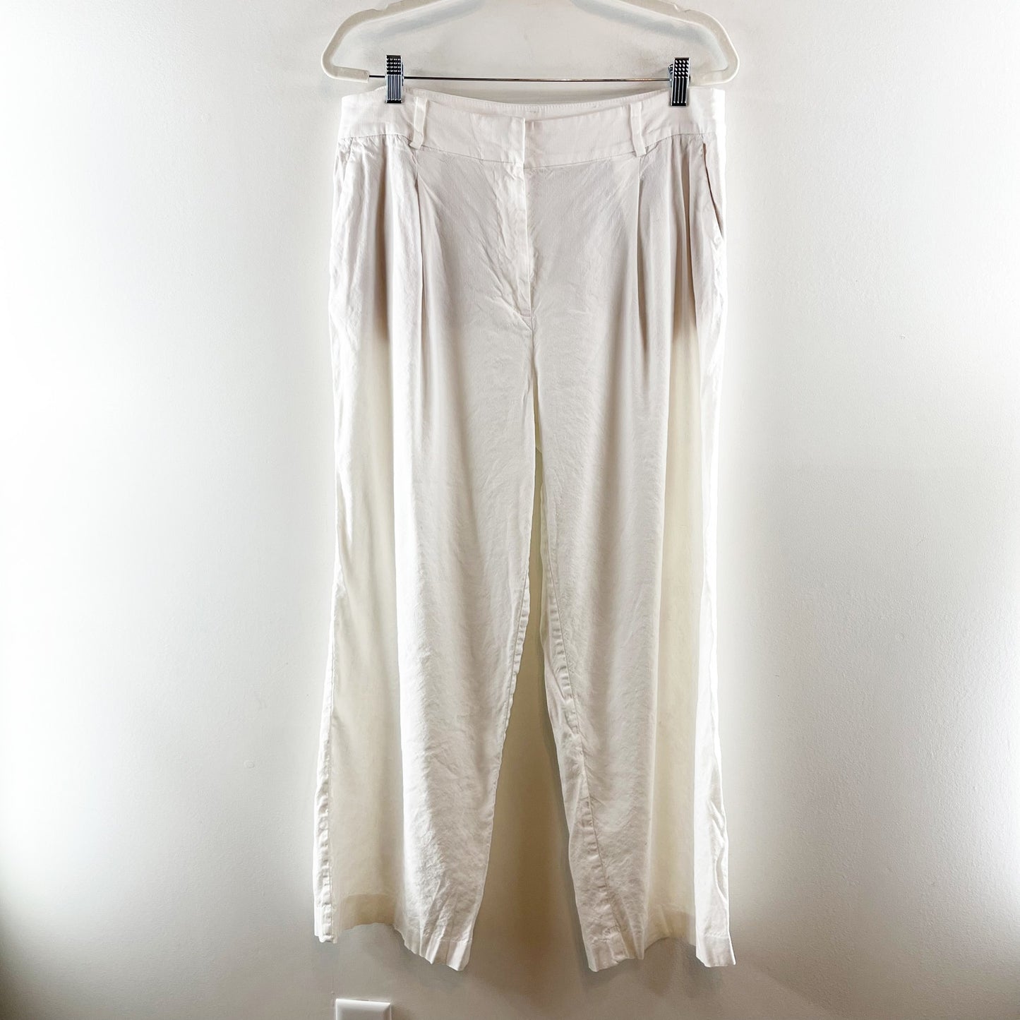 LOFT The High Rise Linen Peyton Trouser Wide Leg Pants White 12