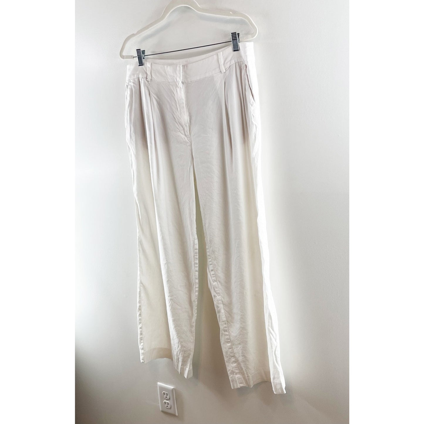 LOFT The High Rise Linen Peyton Trouser Wide Leg Pants White 12