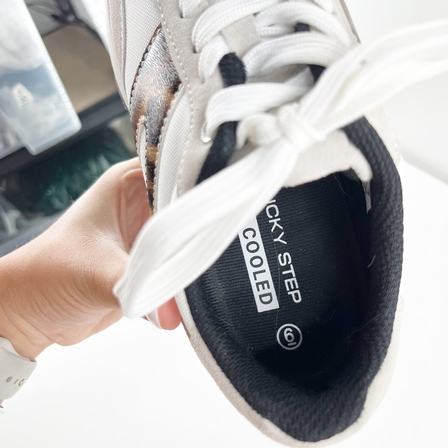 Lucky Step Fashion Trainers Sneakers Leopard White Gray 6