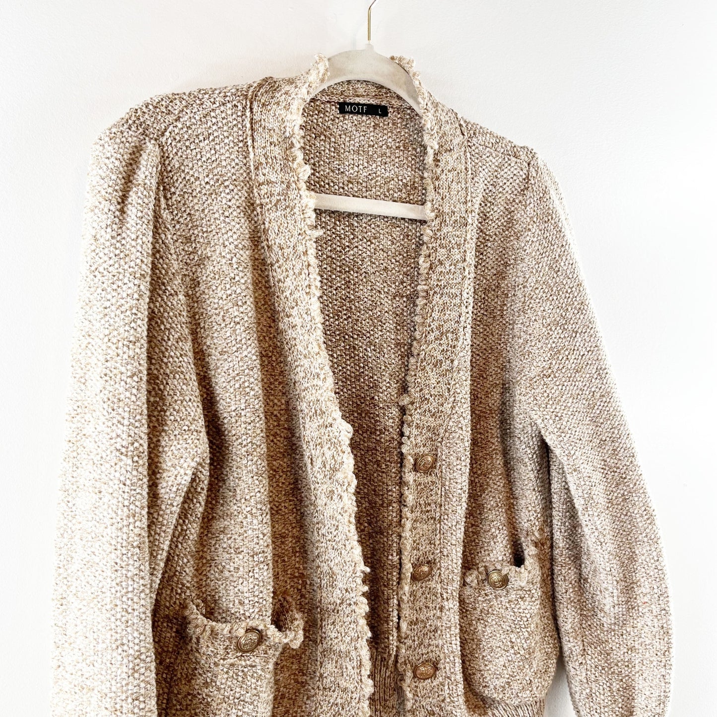 MOTF Distressed Cropped Slouchy Cardigan Sweater Khaki Tan Large