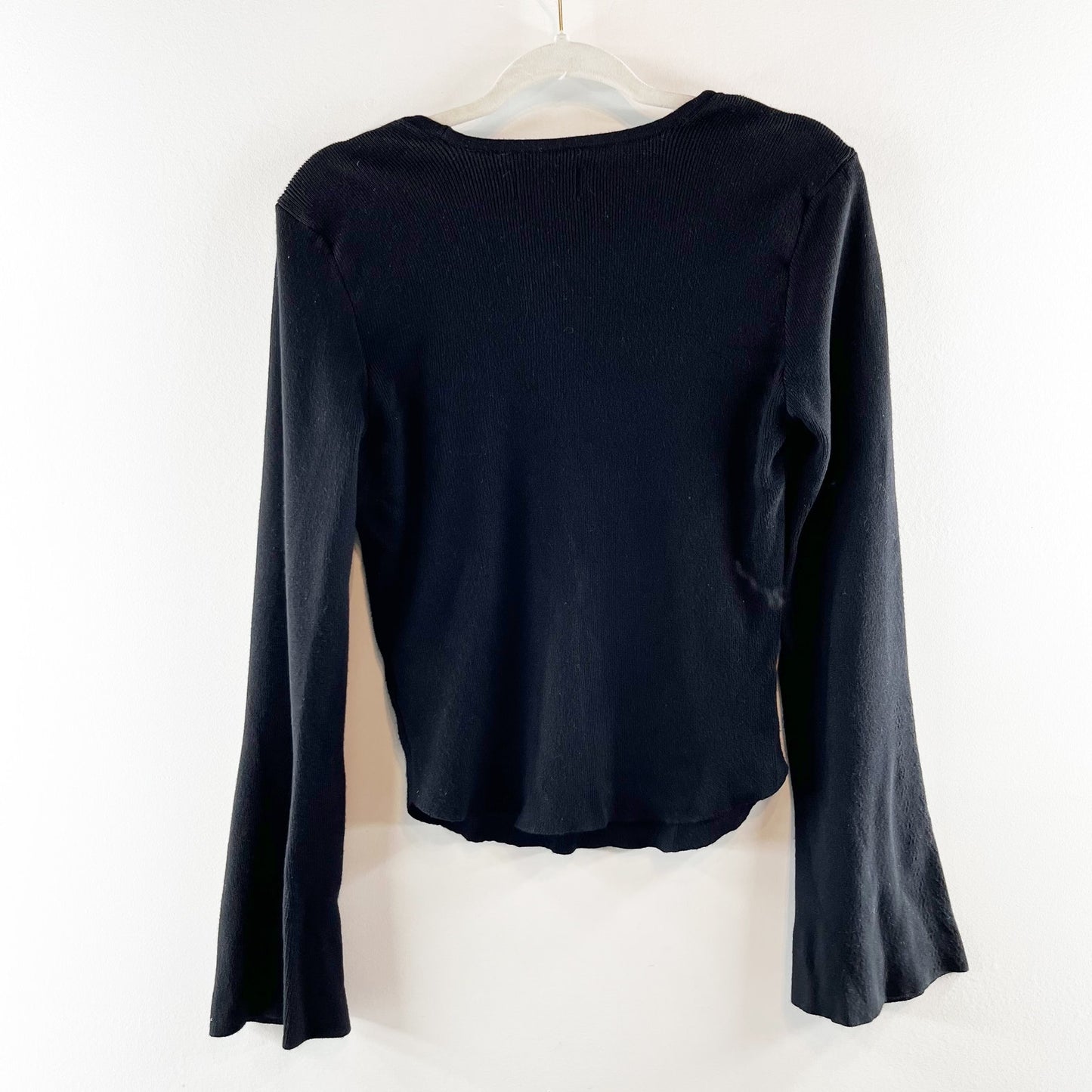 Maeve Anthropologie Square Neck Ribbed Bell Sleeve Sweater Black Medium