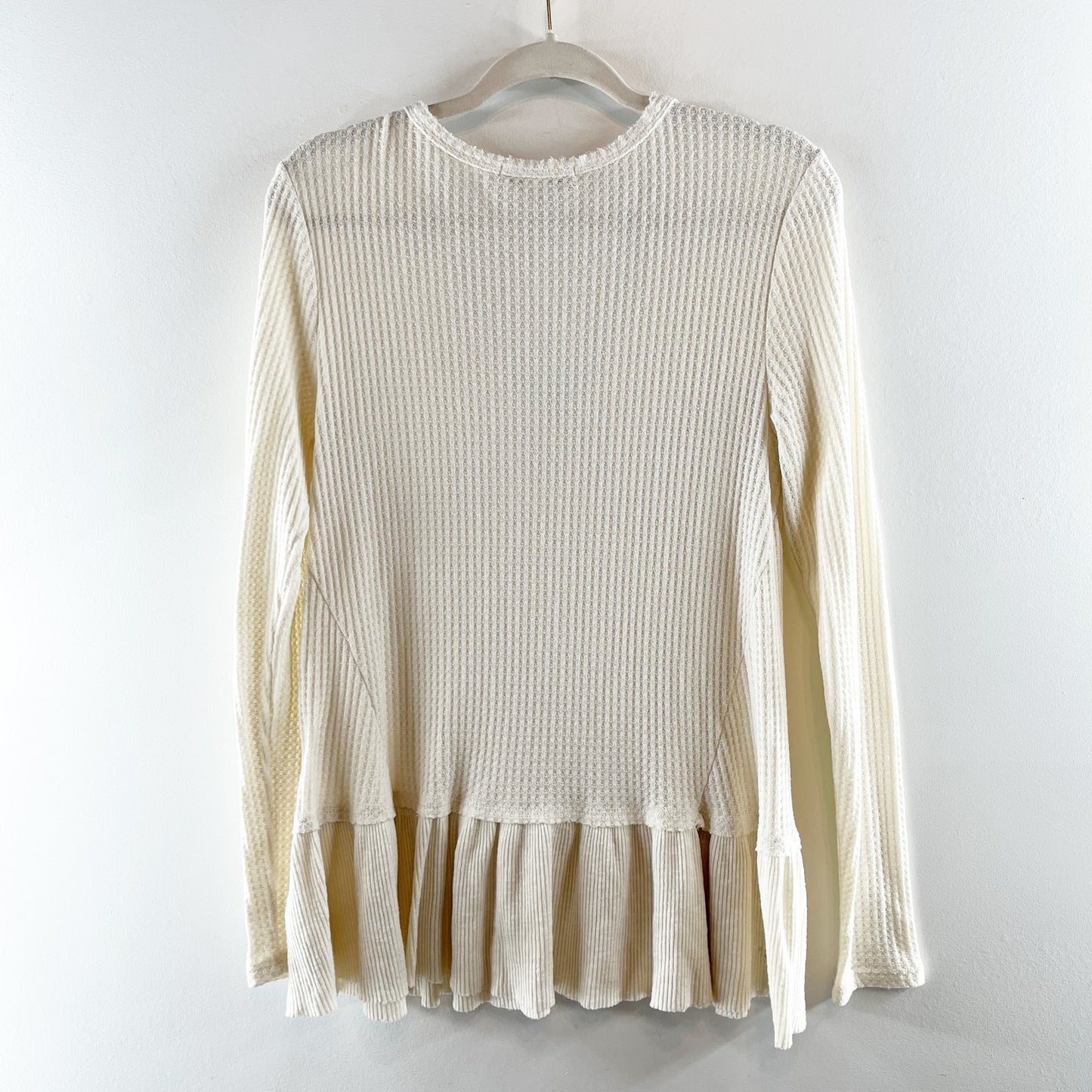 Eri + Ali by Anthropologie V-Neck Waffle Knit Peplum Top White Medium