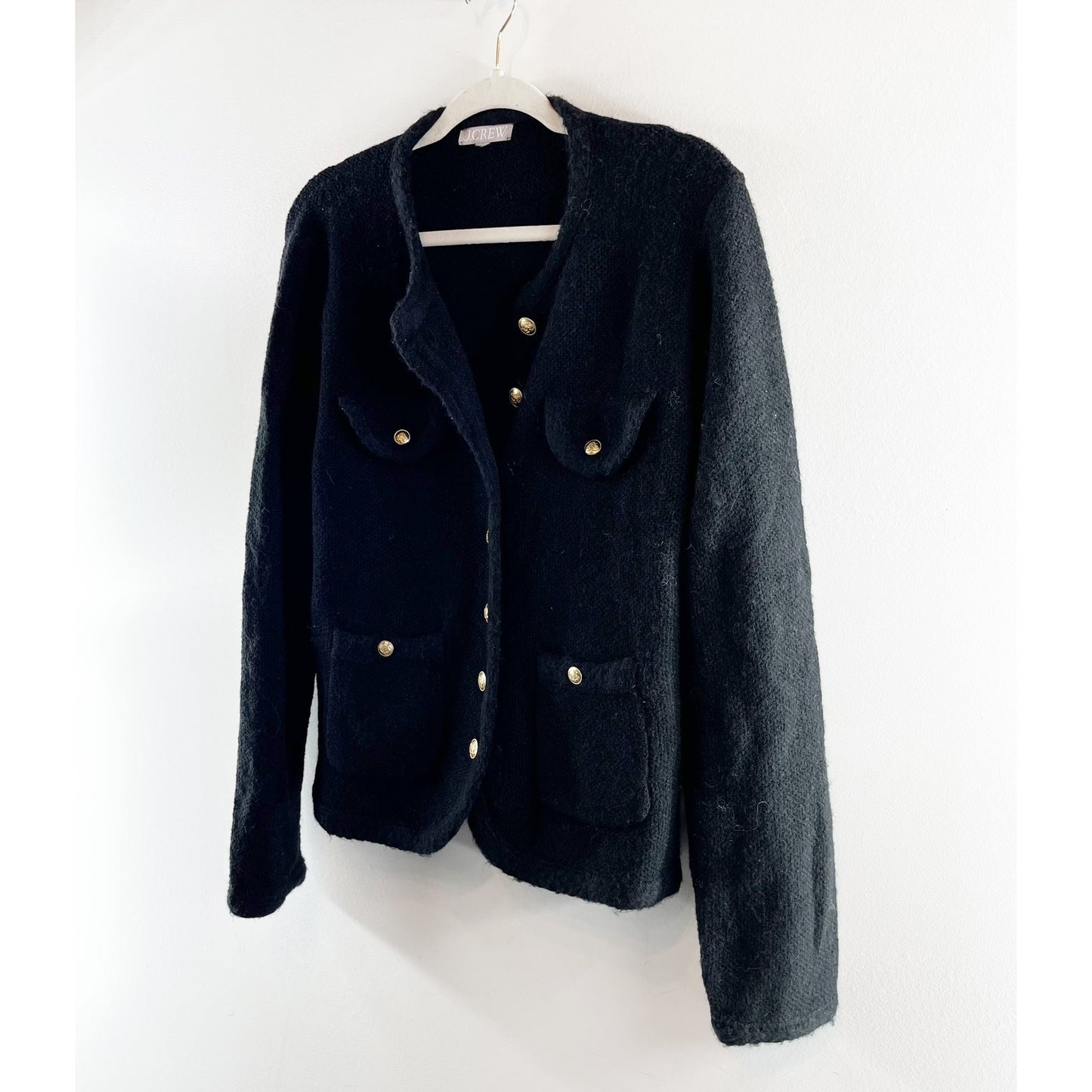 J. Crew Textured Button Up Long Sleeve Lady Jacket Cardigan Sweater Black Medium