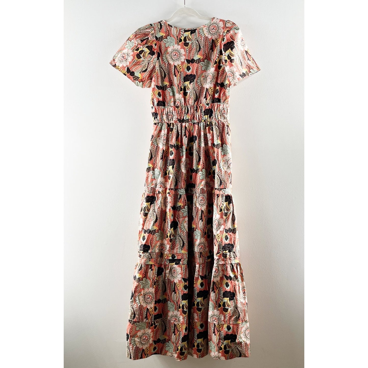 Maeve Anthropologie The Somerset Short Sleeve Cotton Maxi Dress Floral Brown XS