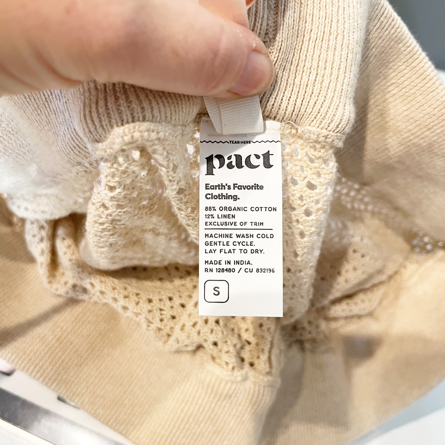 Pact Womens Sandshell Beachside Crochet Knit Beach Pants Tan Beige Small