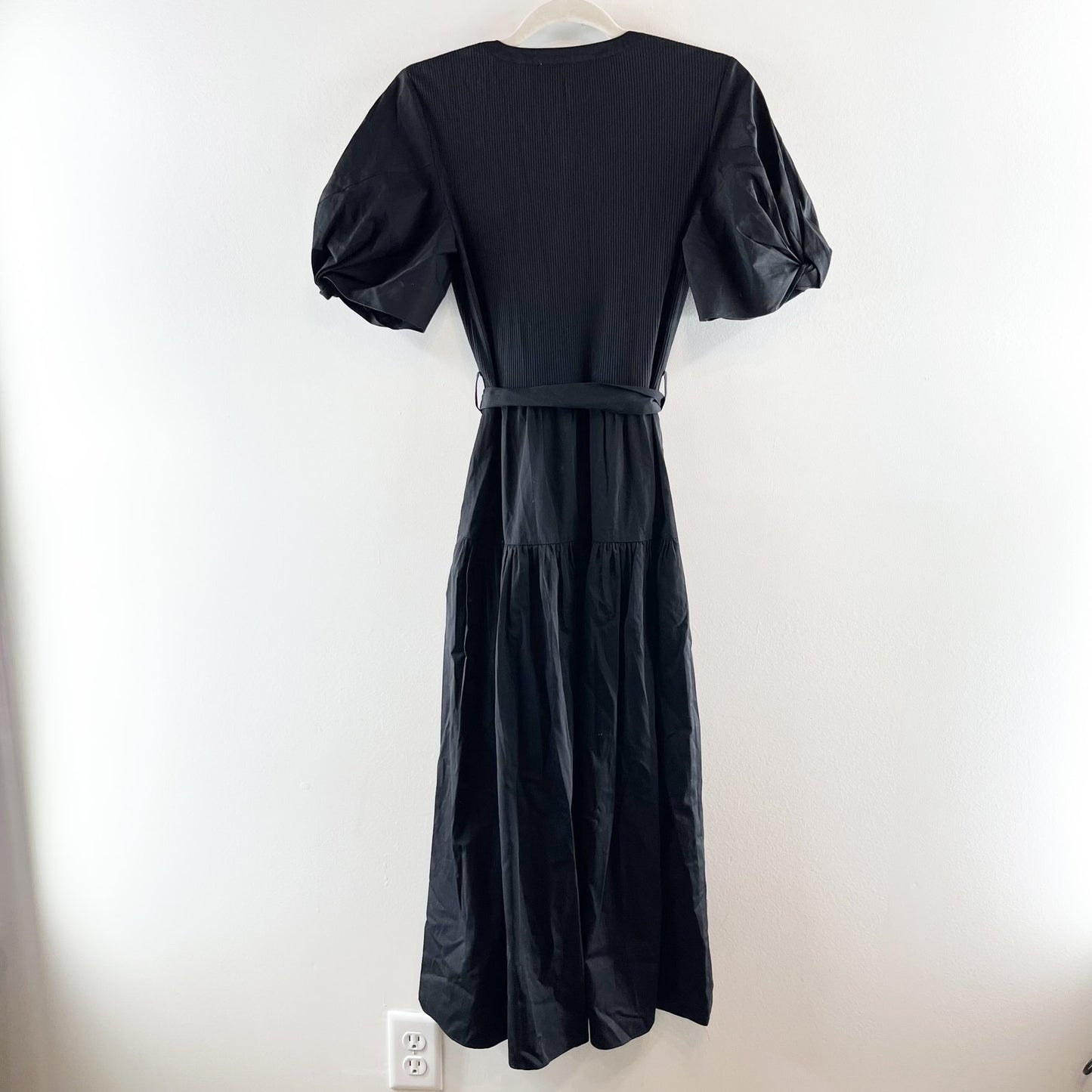 Derek Lam 10 Crosby Natalia Short Puff Sleeve Poplin Midi Dress Black Small