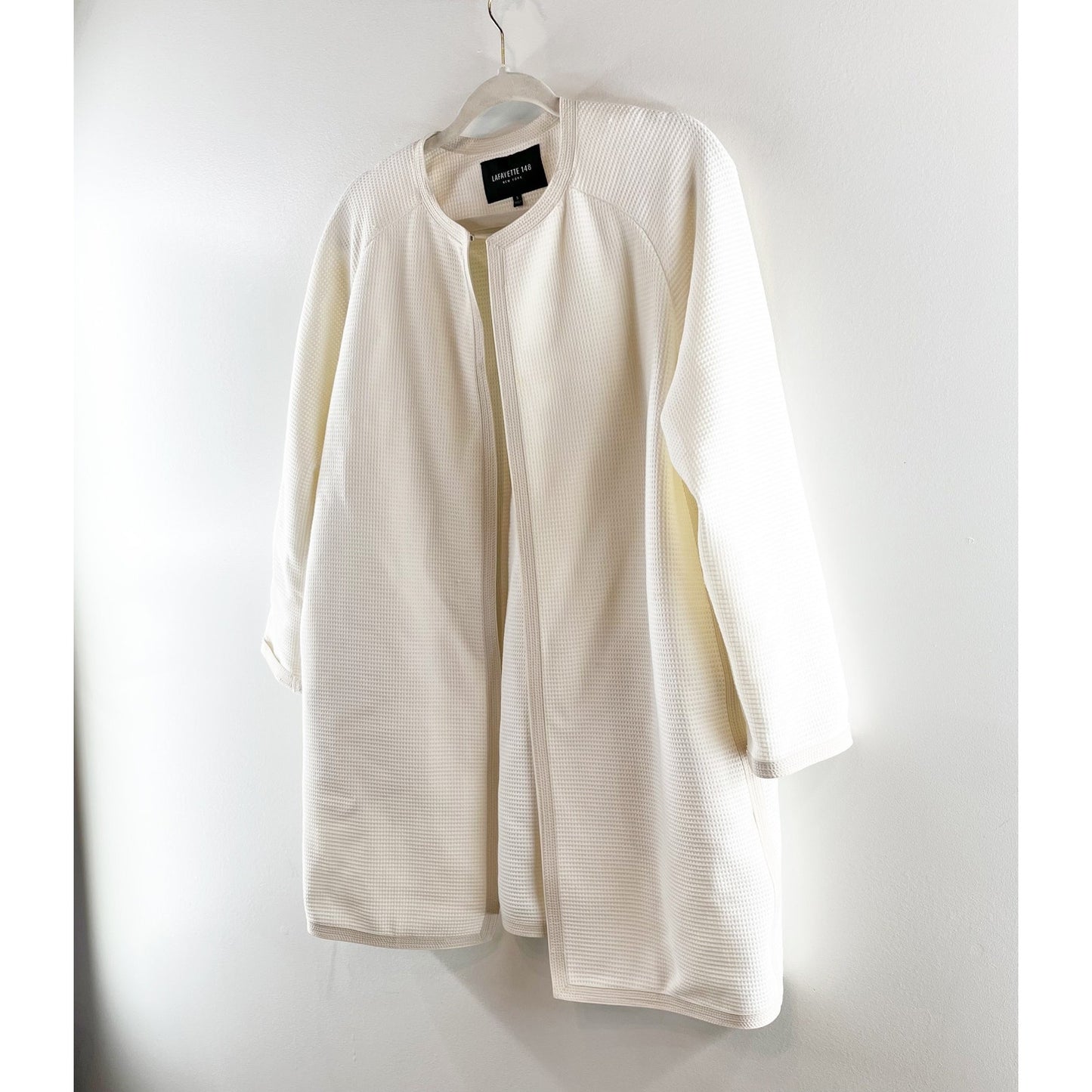 Lafayette 148 New York Long Sleeve Open Waffle Knit Jacket Blazer White Small